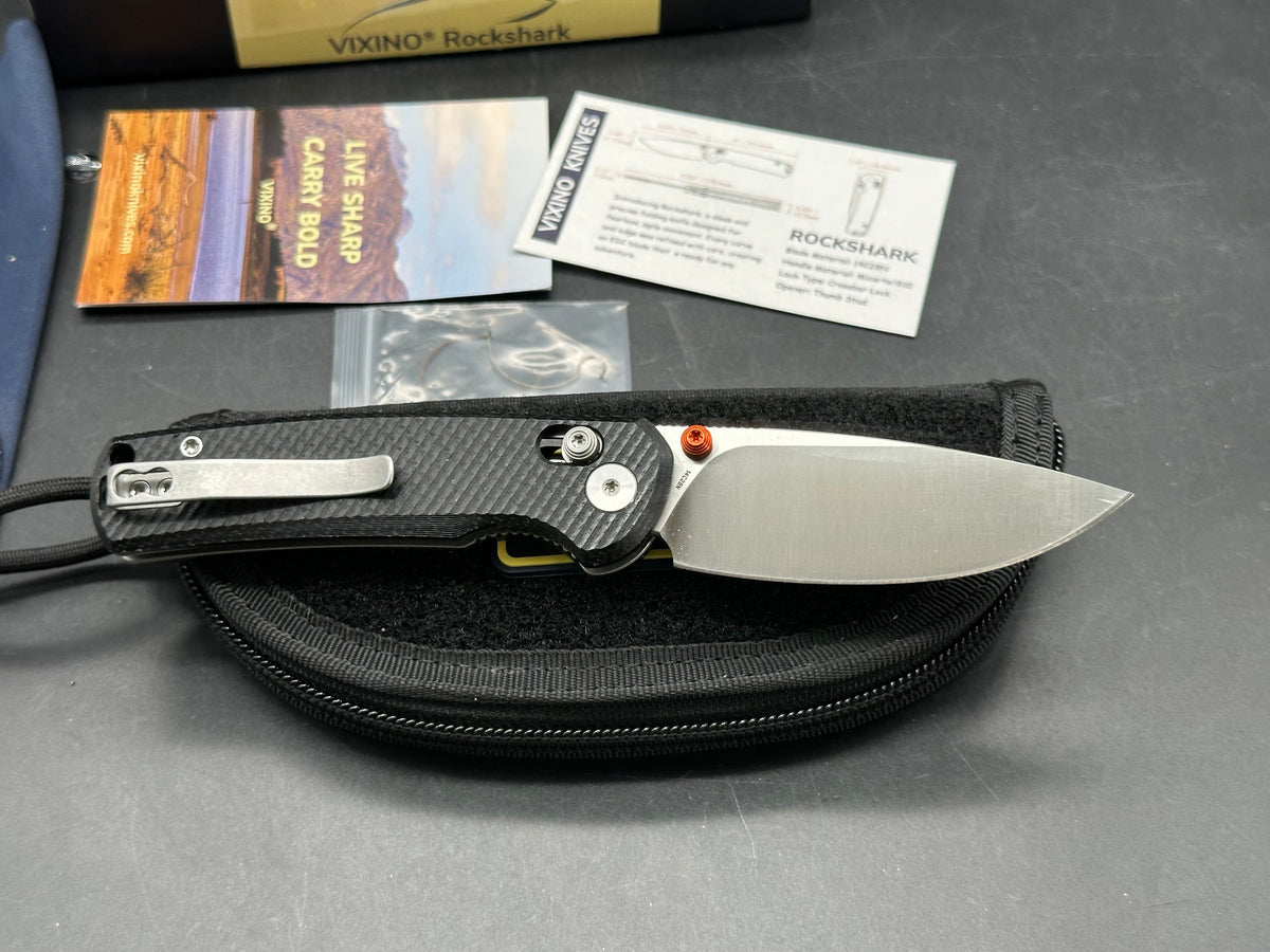 Vixino Rockshark, 3.03" 14C28N Satin Drop Point Blade with Black Micarta Scales