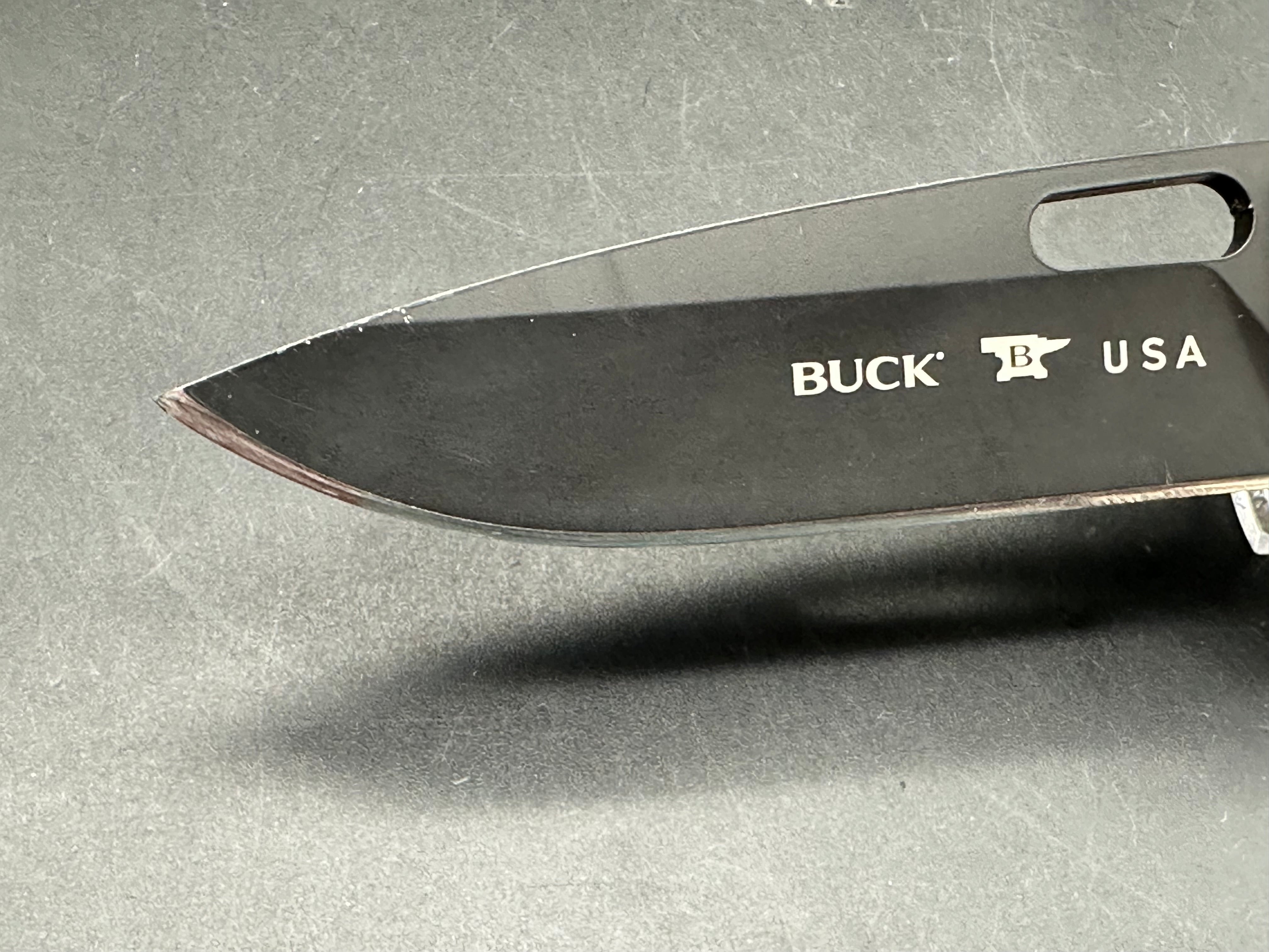 Buck Knives 830 Marksman, Buck of the Month May 2001, D2 steel, white aluminum handles