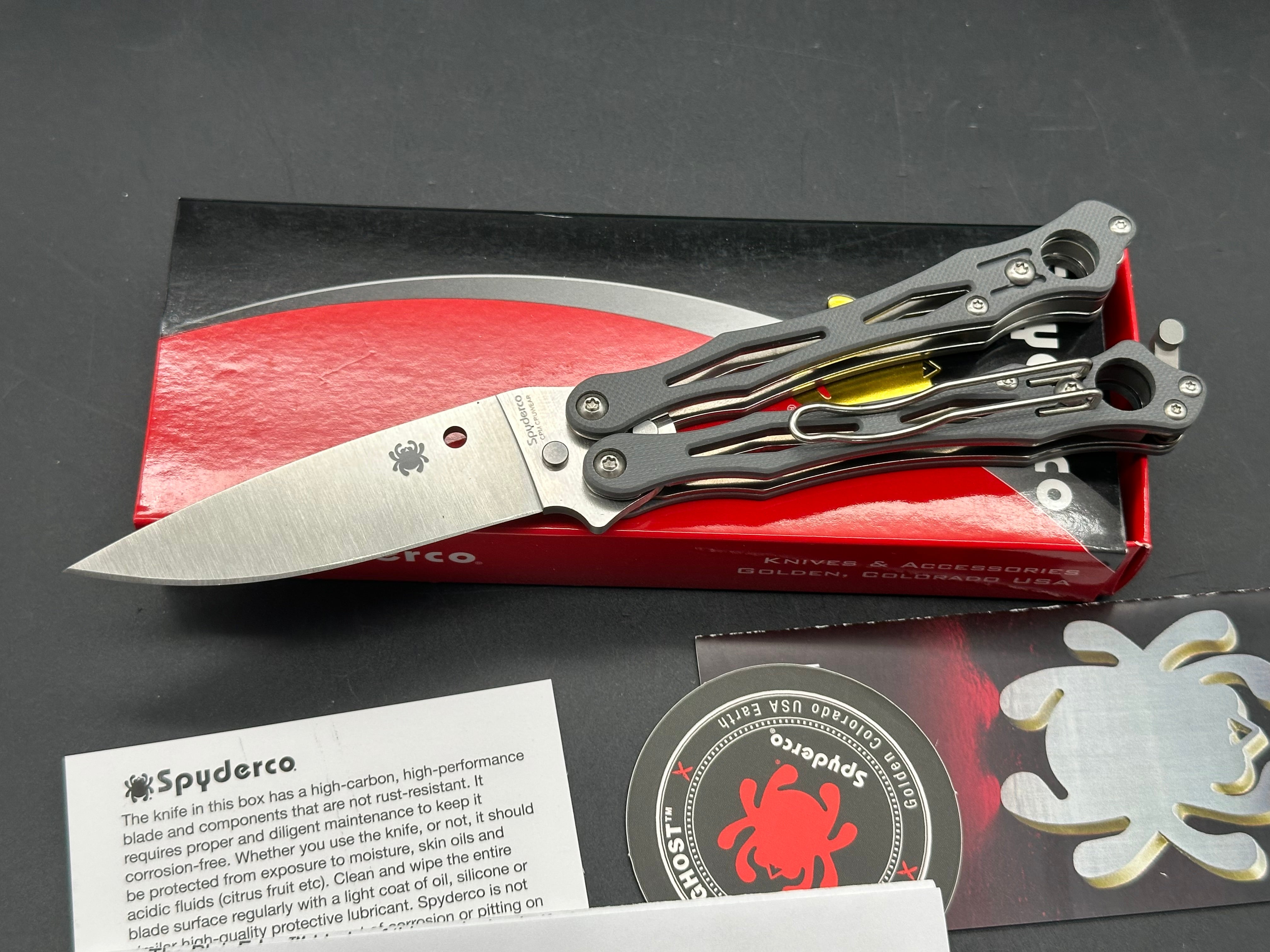 Spyderco SmallFly 2 Butterfly Knife Gray G-10 (3.4" Satin CPM Cru-Wear)