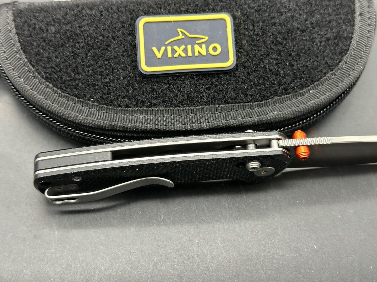Vixino Rockshark, 3.03" 14C28N Satin Drop Point Blade with Black Micarta Scales