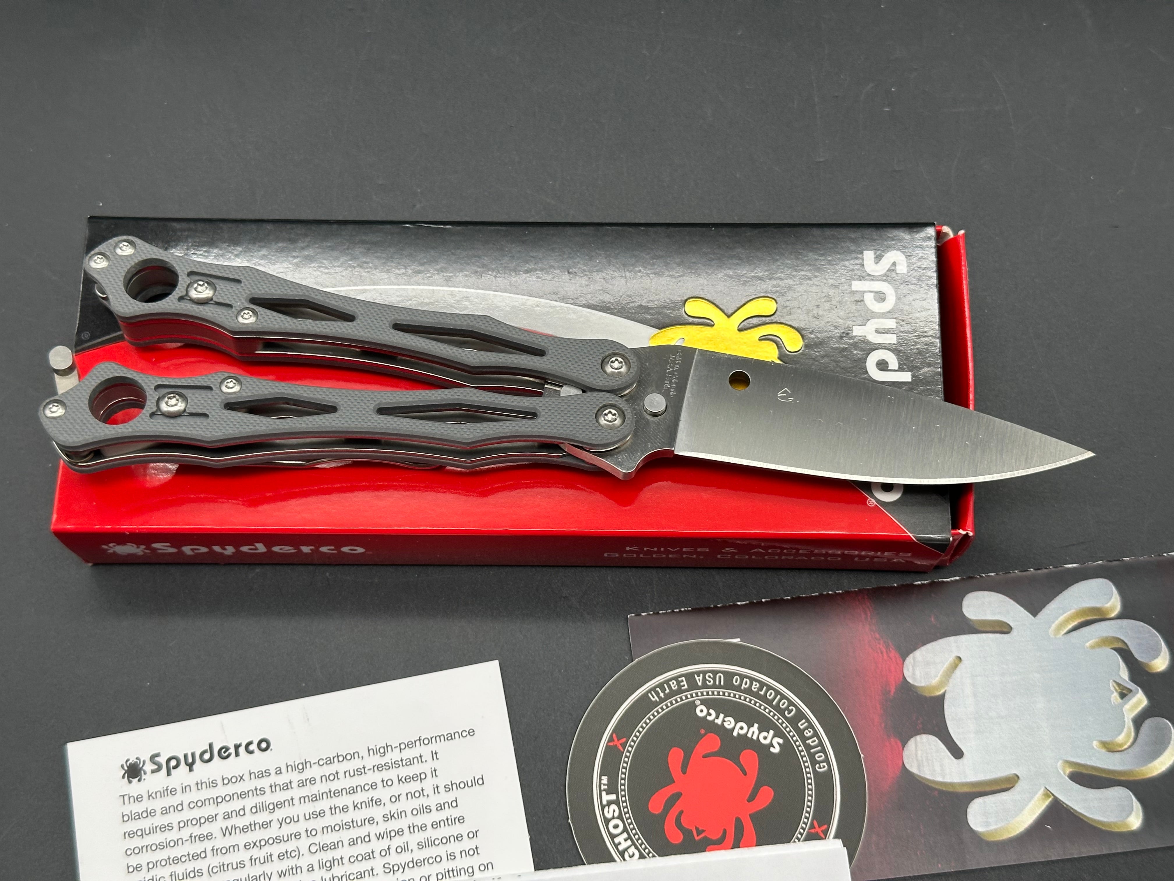 Spyderco SmallFly 2 Butterfly Knife Gray G-10 (3.4" Satin CPM Cru-Wear)