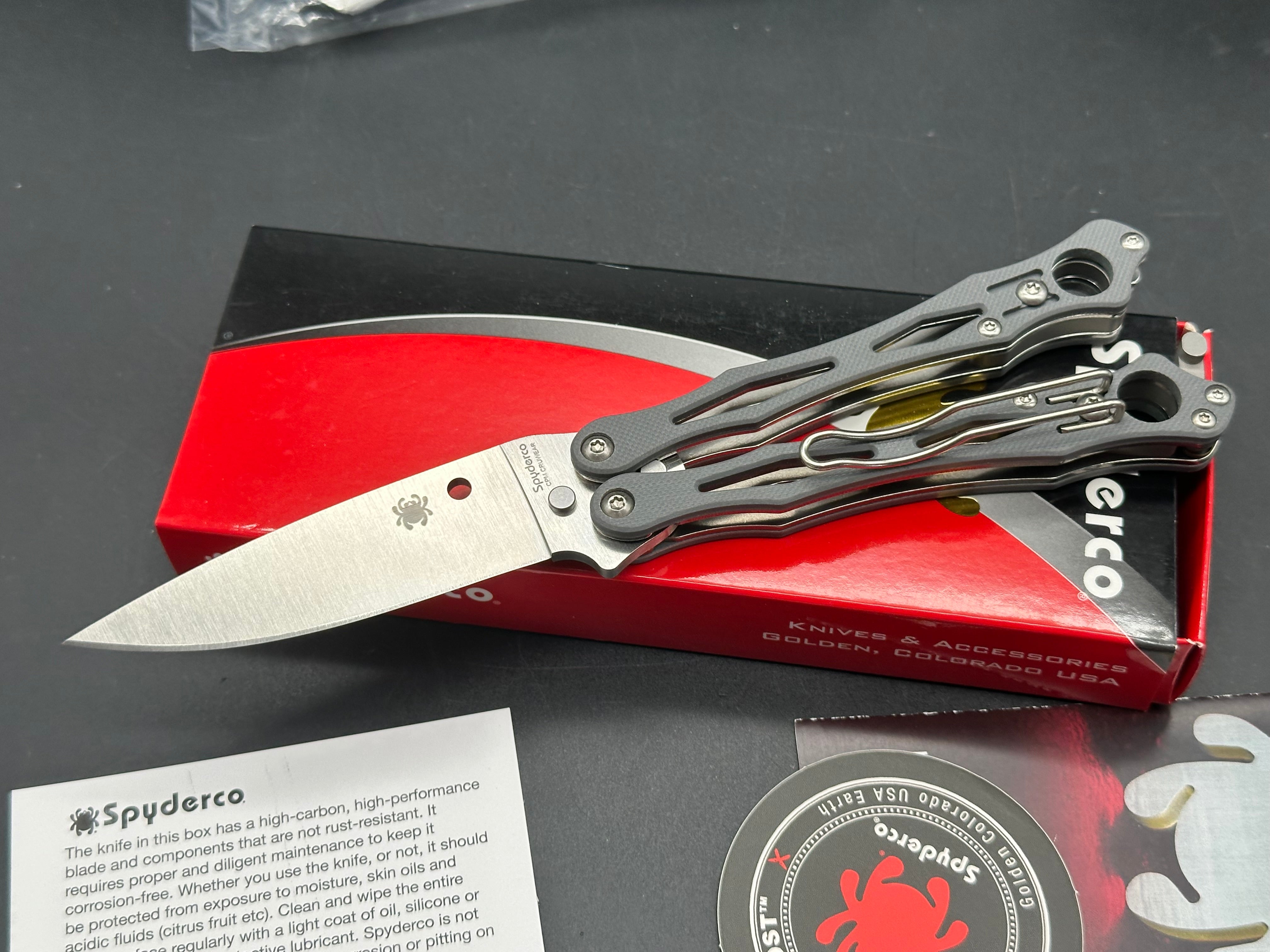 Spyderco SmallFly 2 Butterfly Knife Gray G-10 (3.4" Satin CPM Cru-Wear)