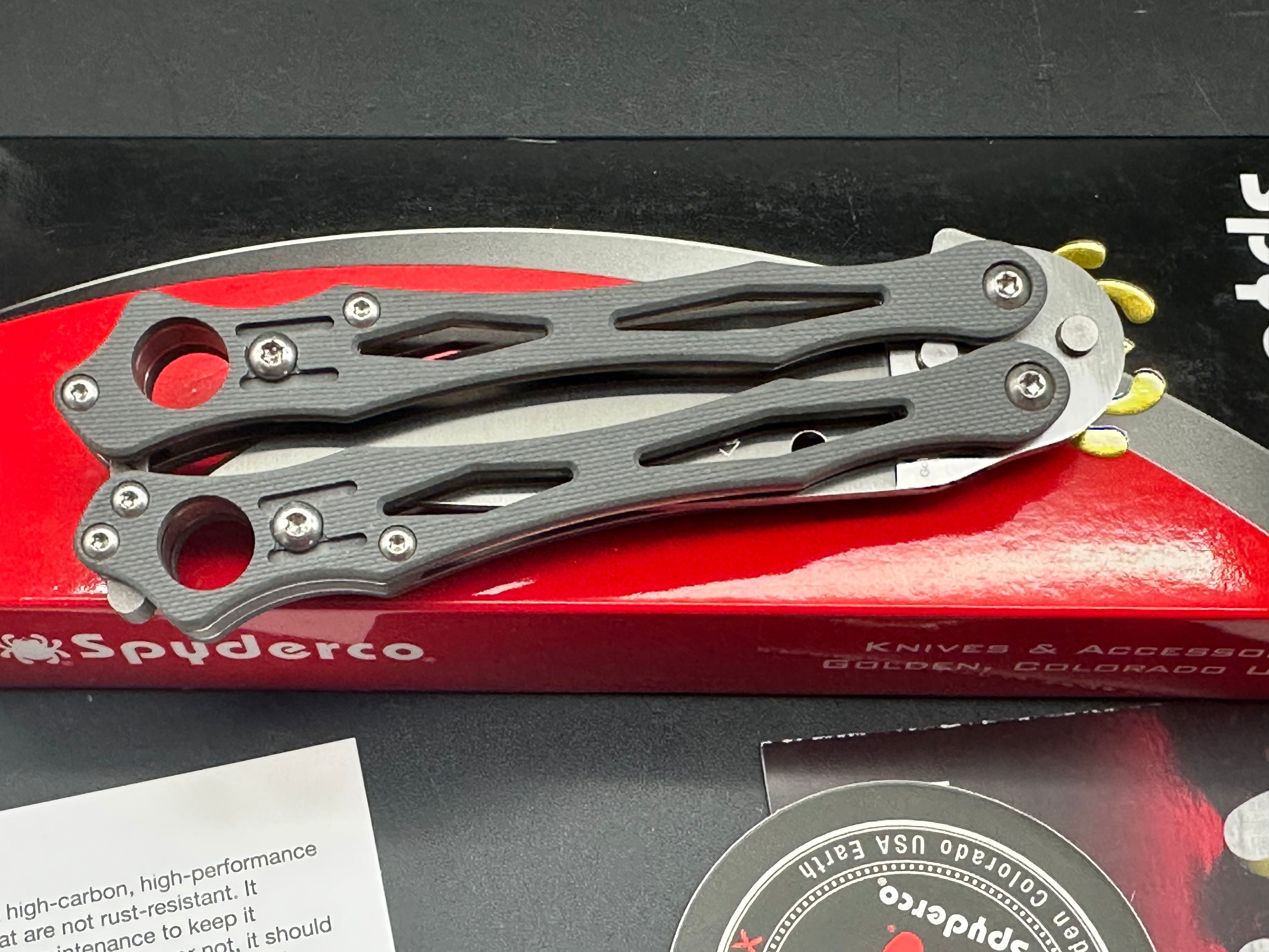 Spyderco SmallFly 2 Butterfly Knife Gray G-10 (3.4" Satin CPM Cru-Wear)