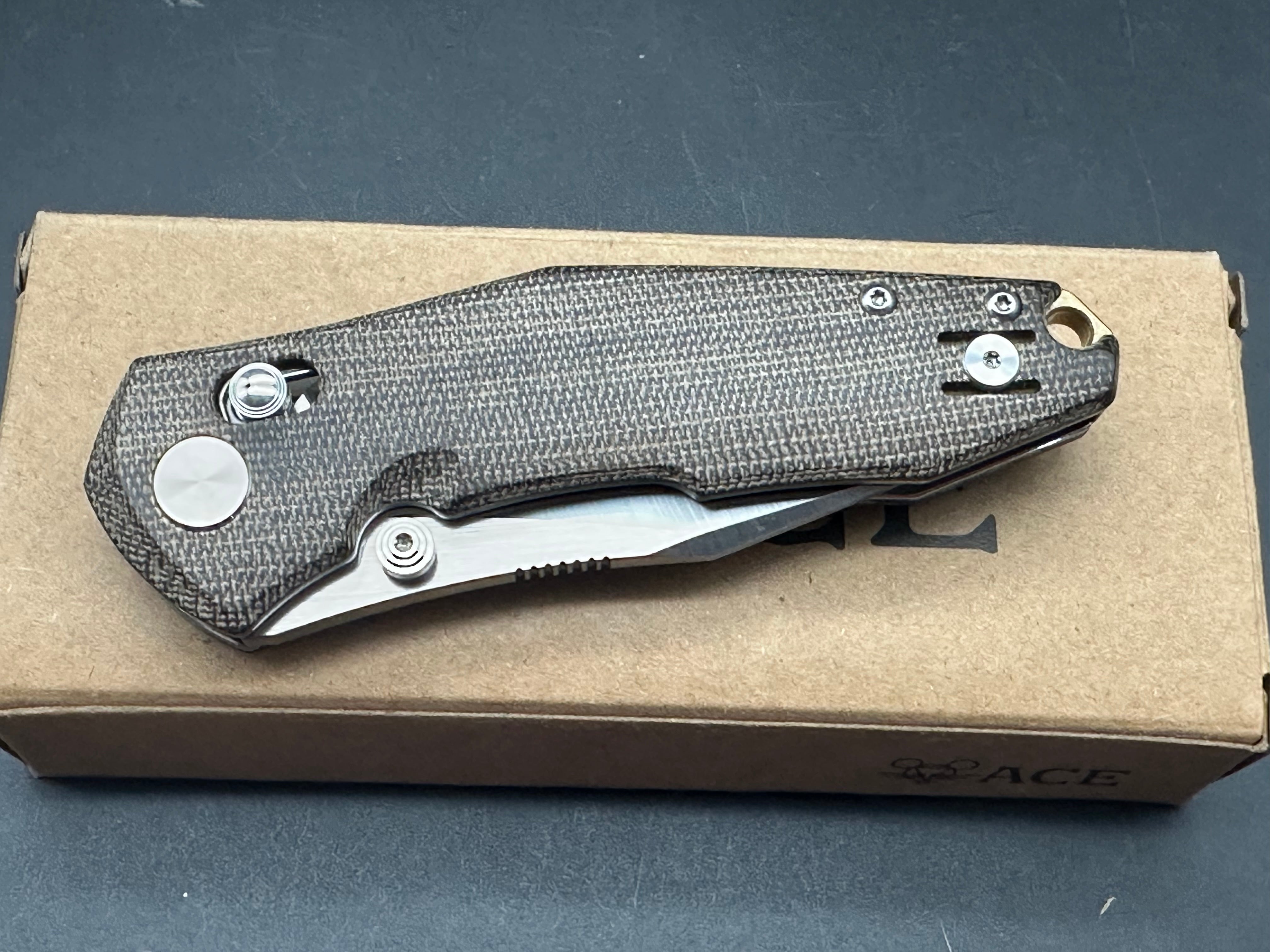 GiantMouse ACE Nazca - Stonewashed M390 Blade - Green Canvas Micarta