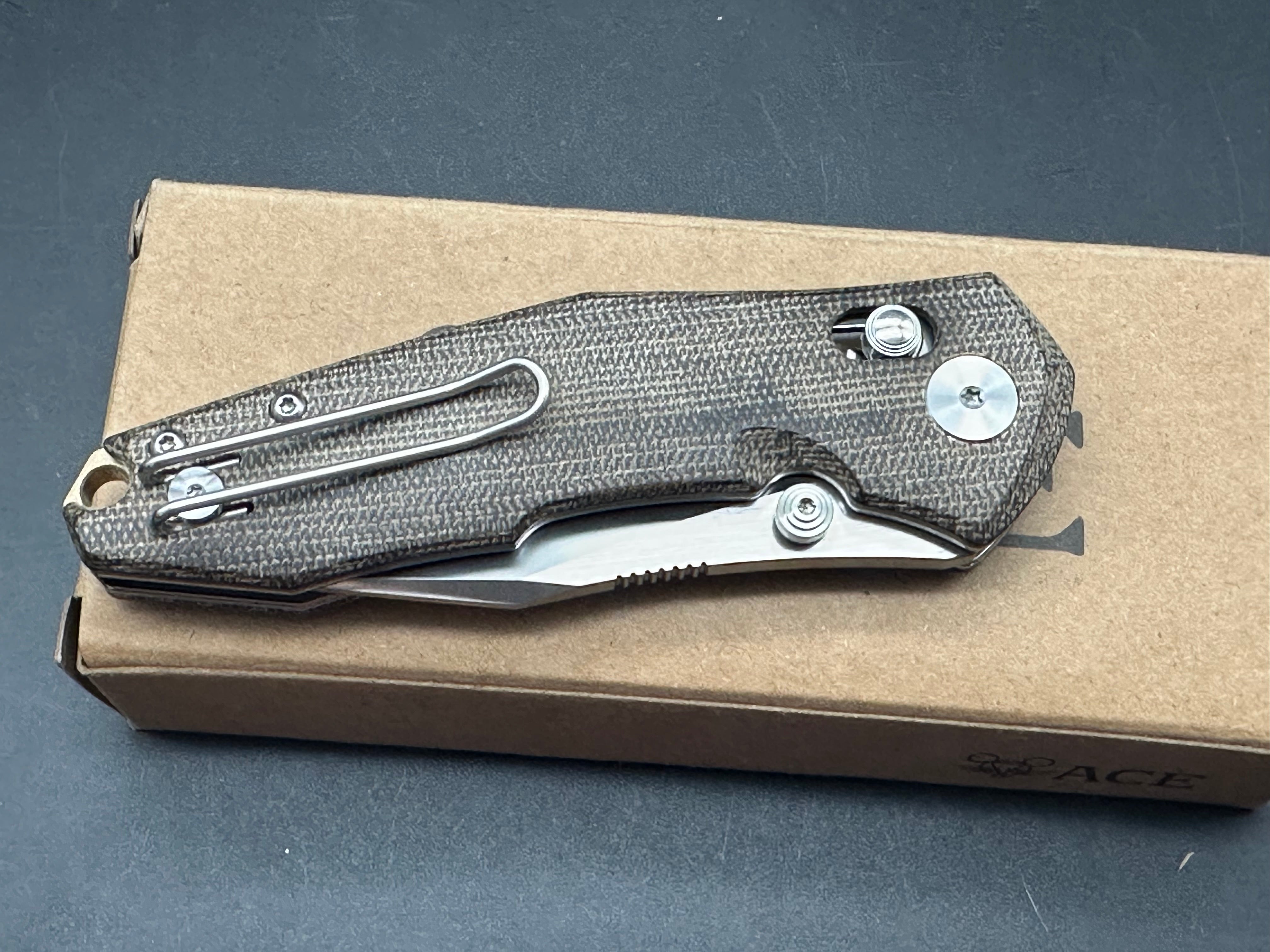 GiantMouse ACE Nazca - Stonewashed M390 Blade - Green Canvas Micarta