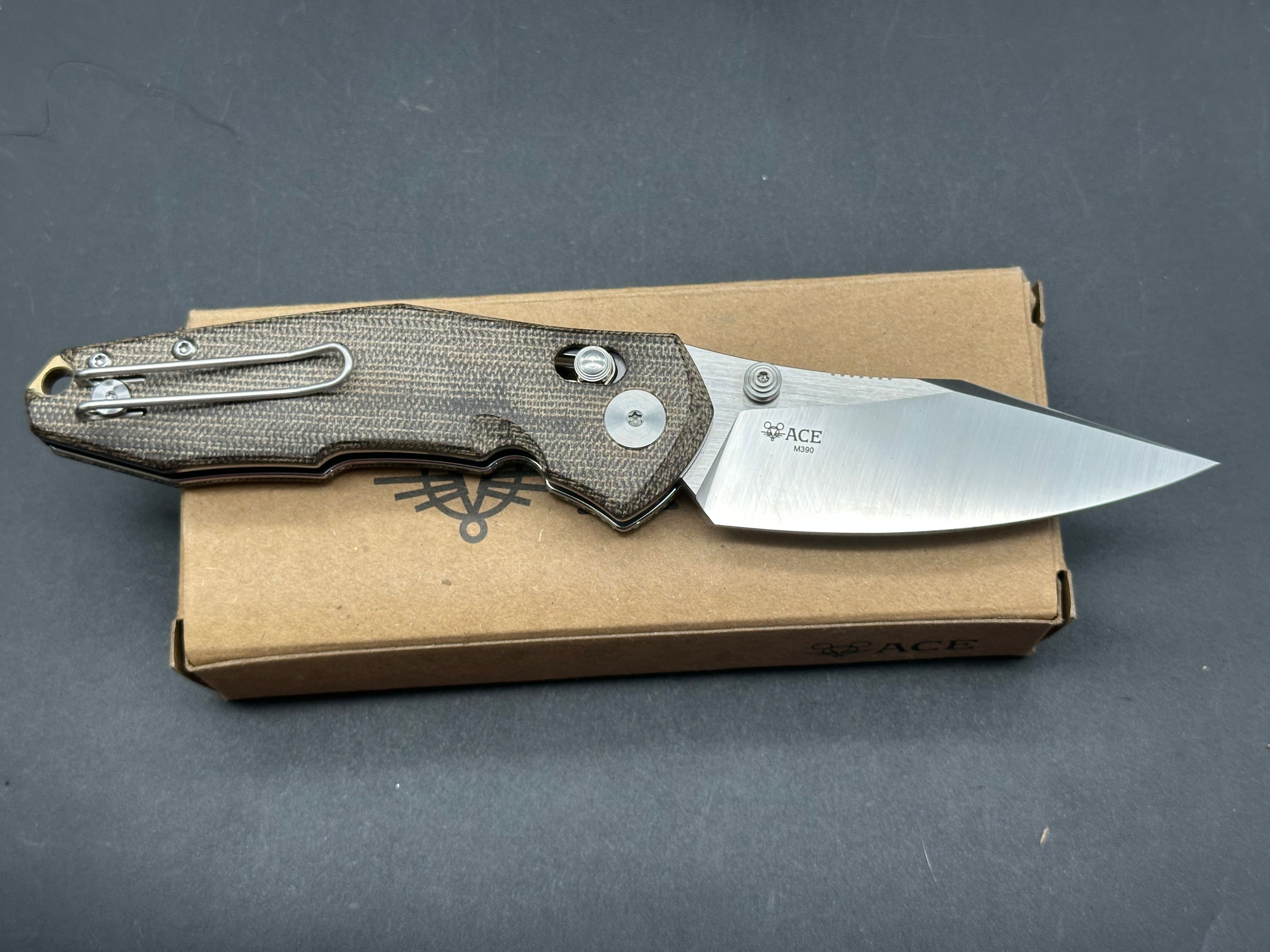 GiantMouse ACE Nazca - Stonewashed M390 Blade - Green Canvas Micarta