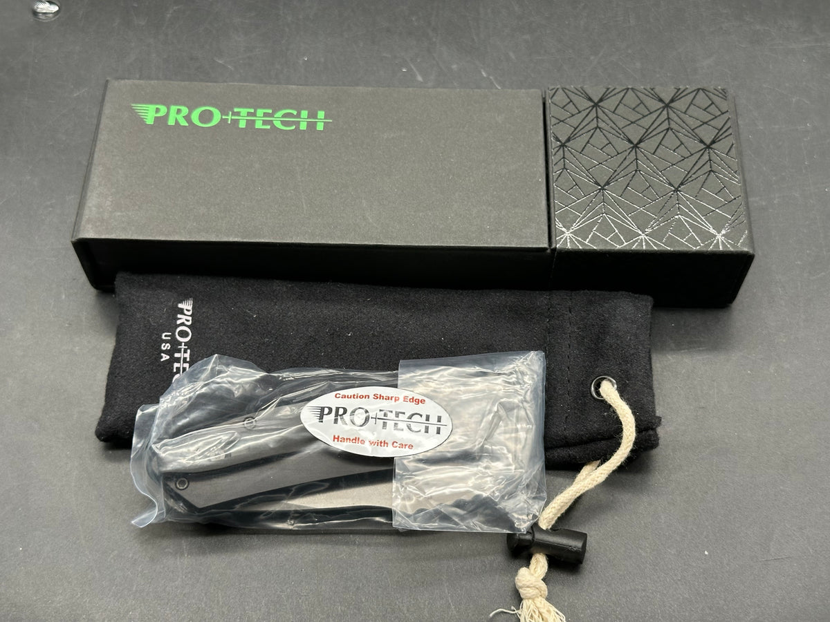 ProTech SBR-Auto, 2.625” CPM S35VN Stonewash Drop Point Blade with Black 6061 Aluminum Scales