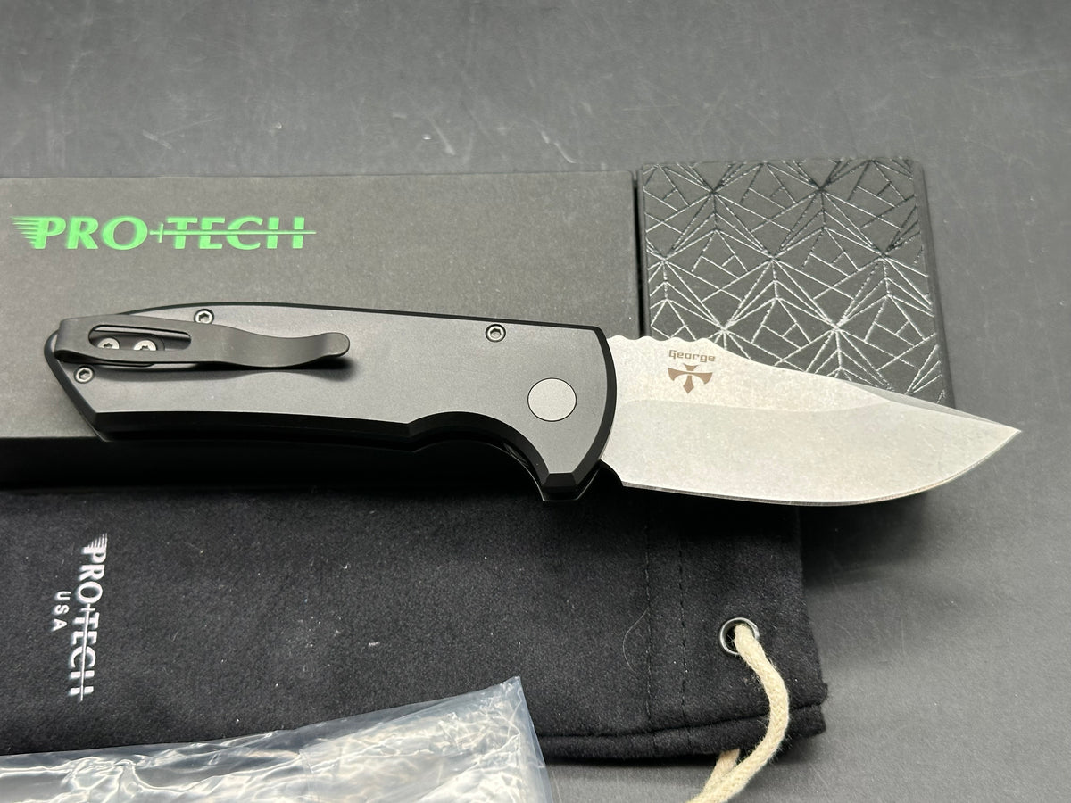 ProTech SBR-Auto, 2.625” CPM S35VN Stonewash Drop Point Blade with Black 6061 Aluminum Scales