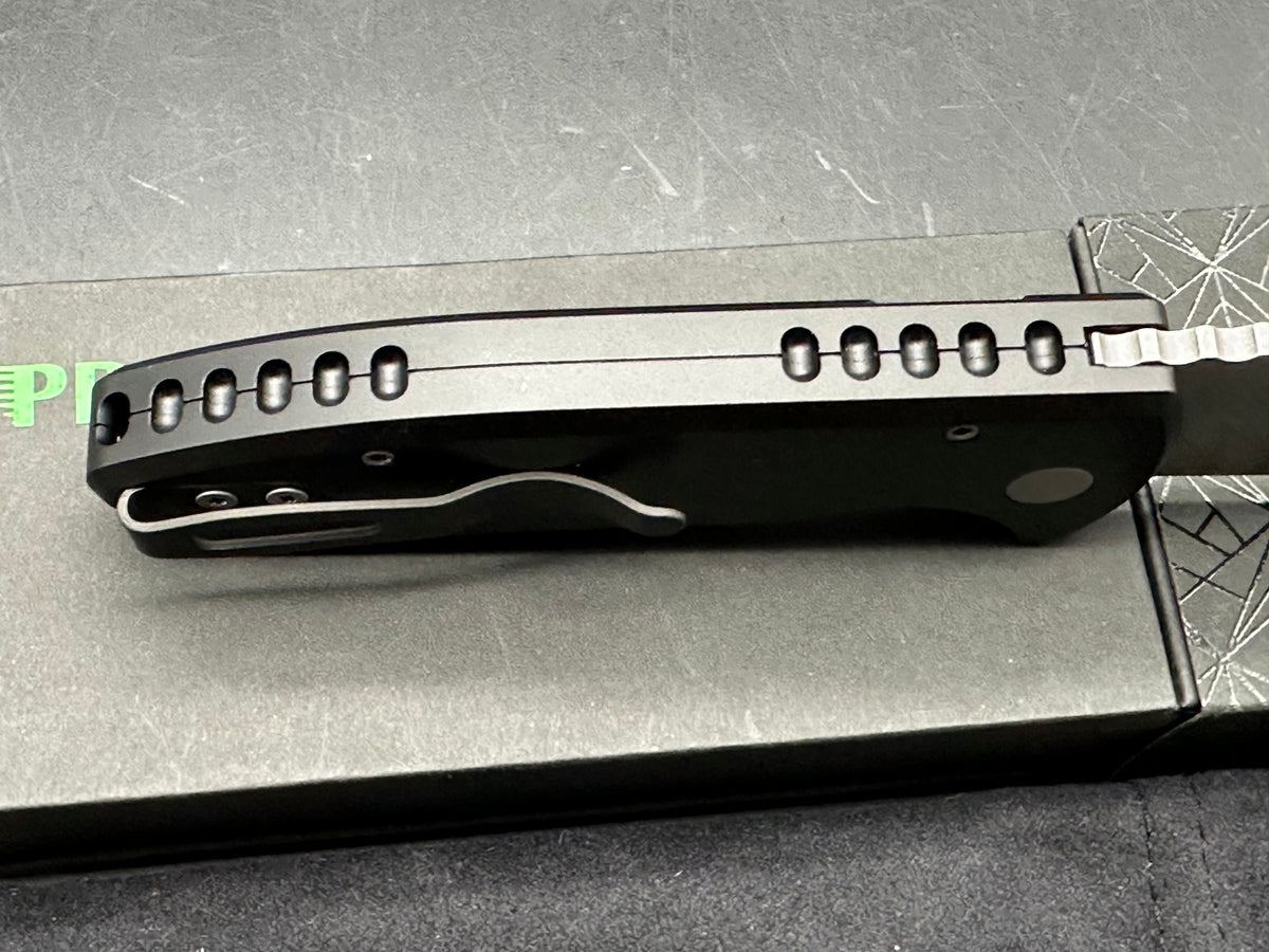ProTech SBR-Auto, 2.625” CPM S35VN Stonewash Drop Point Blade with Black 6061 Aluminum Scales