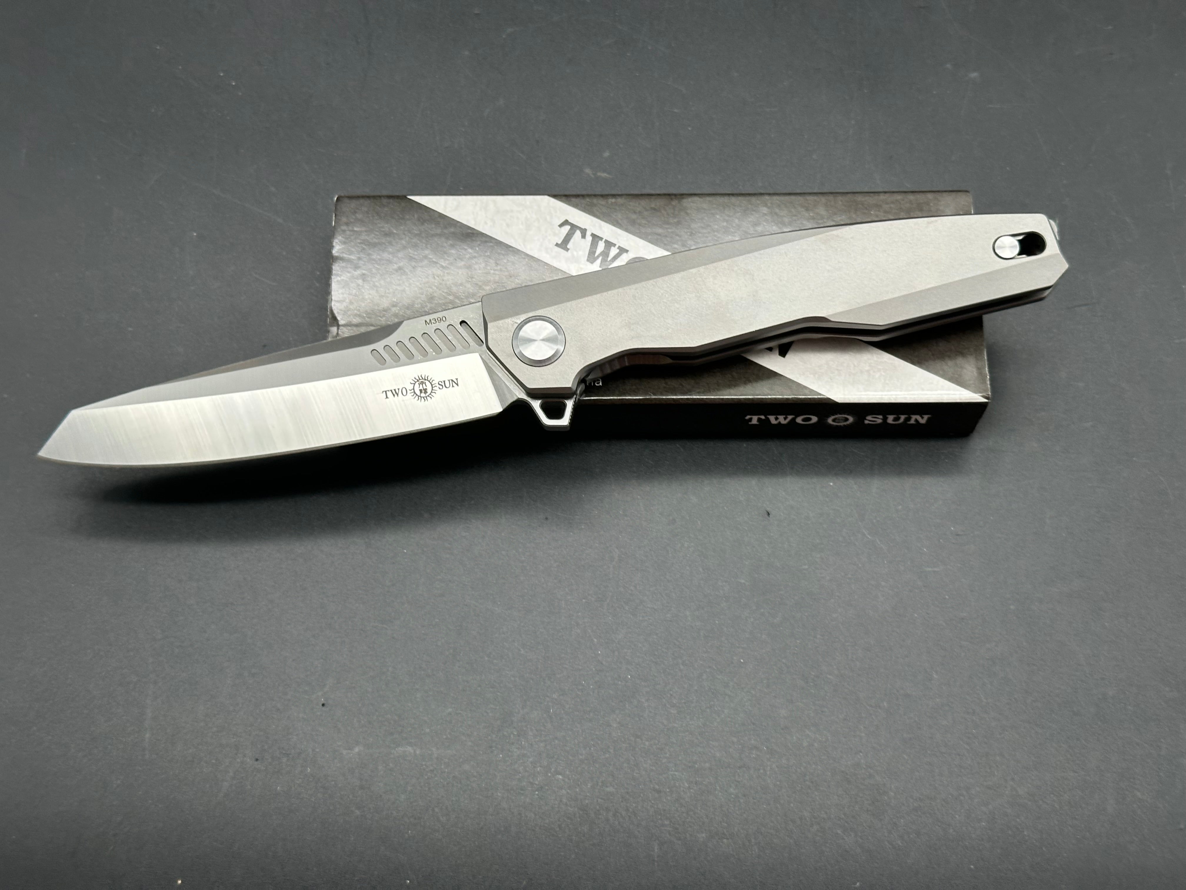 TWOSUN TS88-M390 GRAY TITANIUM ALLOY HANDLE PLAIN M390 BLADE