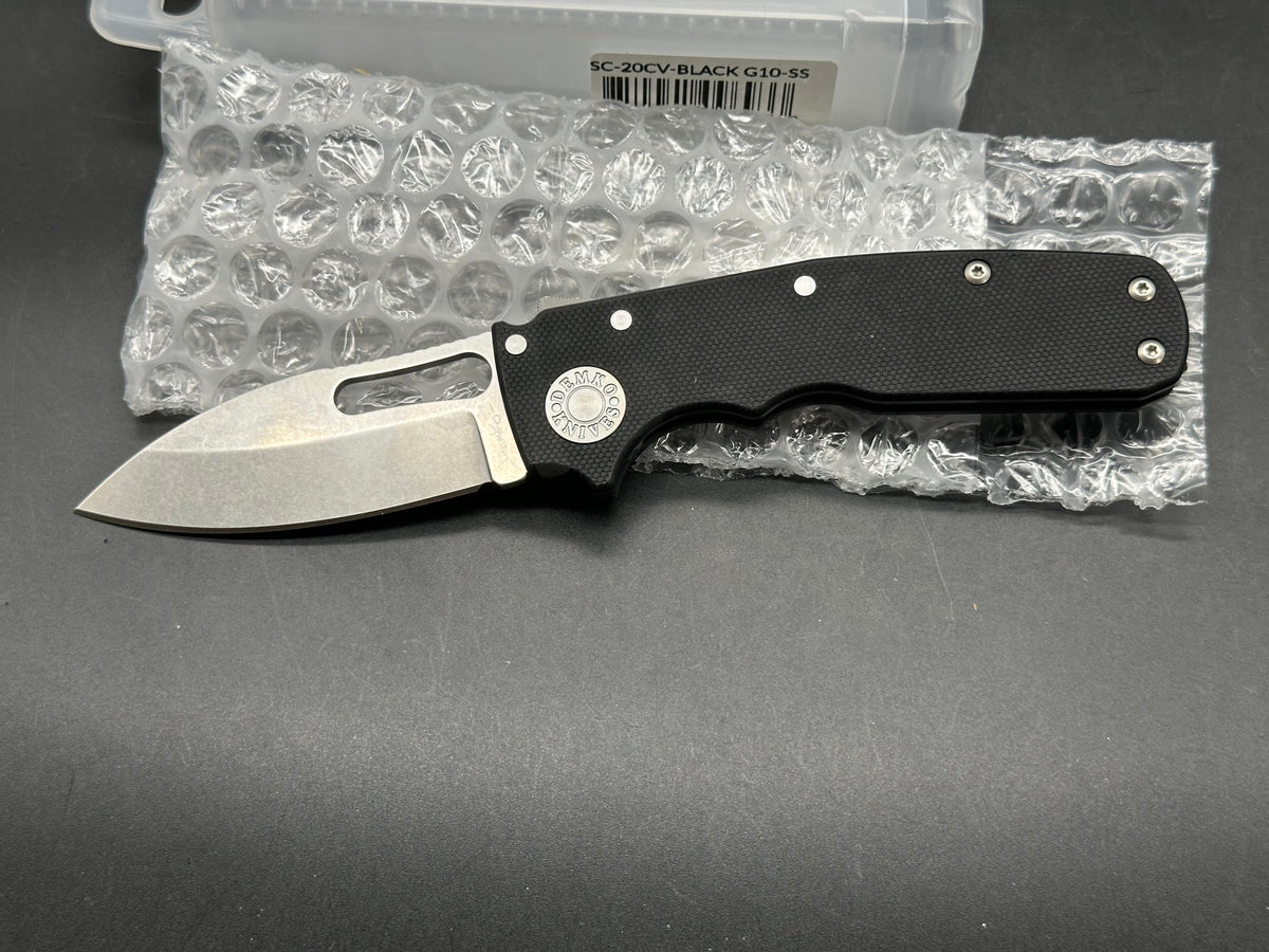 Demko Shark Cub, 2.75" CPM 20CV Stonewash Slicer Blade with Black G10 Scales plus Skiff Bearings Installed and Lynch NW Titanium Pocket Clip Installed
