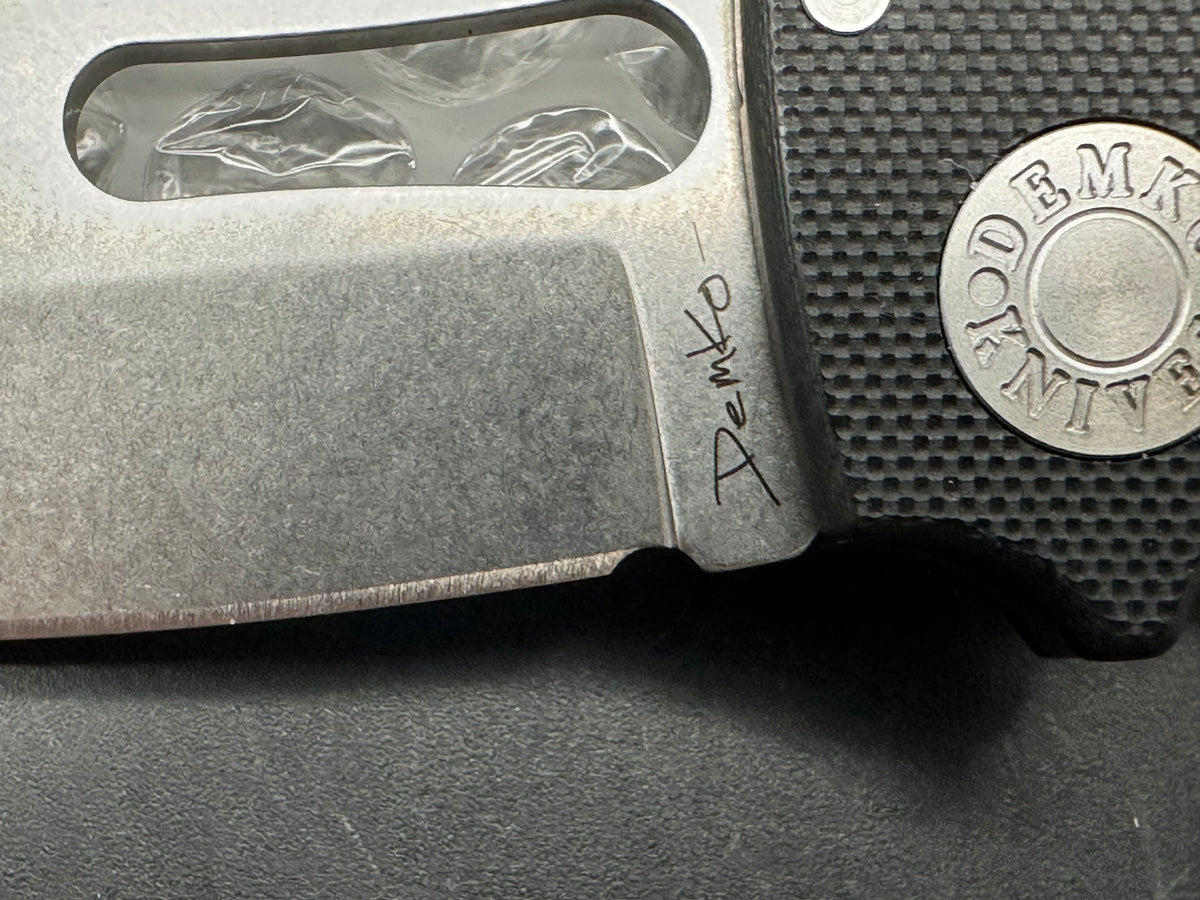 Demko Shark Cub, 2.75" CPM 20CV Stonewash Slicer Blade with Black G10 Scales plus Skiff Bearings Installed and Lynch NW Titanium Pocket Clip Installed
