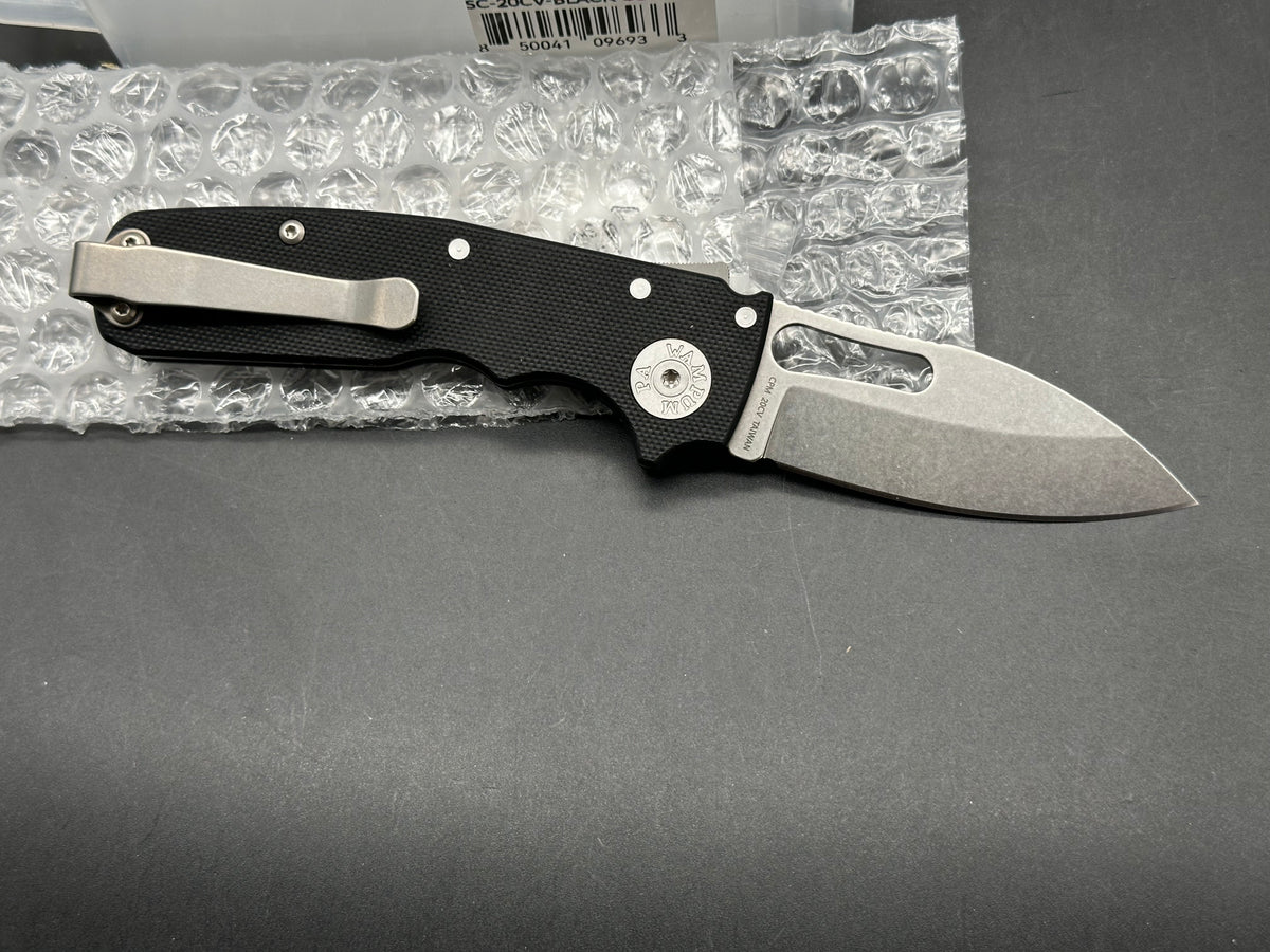 Demko Shark Cub, 2.75" CPM 20CV Stonewash Slicer Blade with Black G10 Scales plus Skiff Bearings Installed and Lynch NW Titanium Pocket Clip Installed