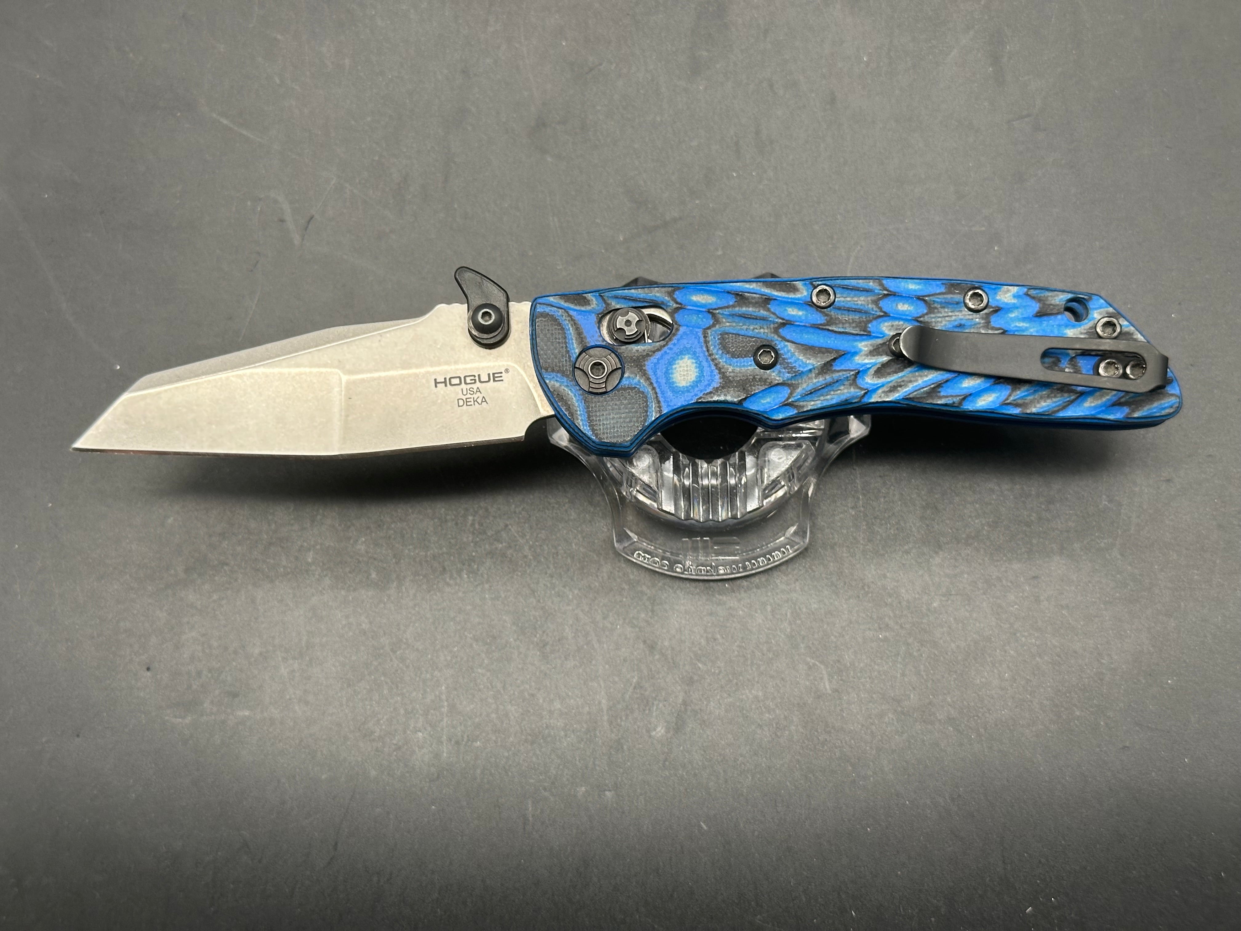 Hogue Deka Blue GMascus G-10, 20CV, with Snaggletooth pocket deploy