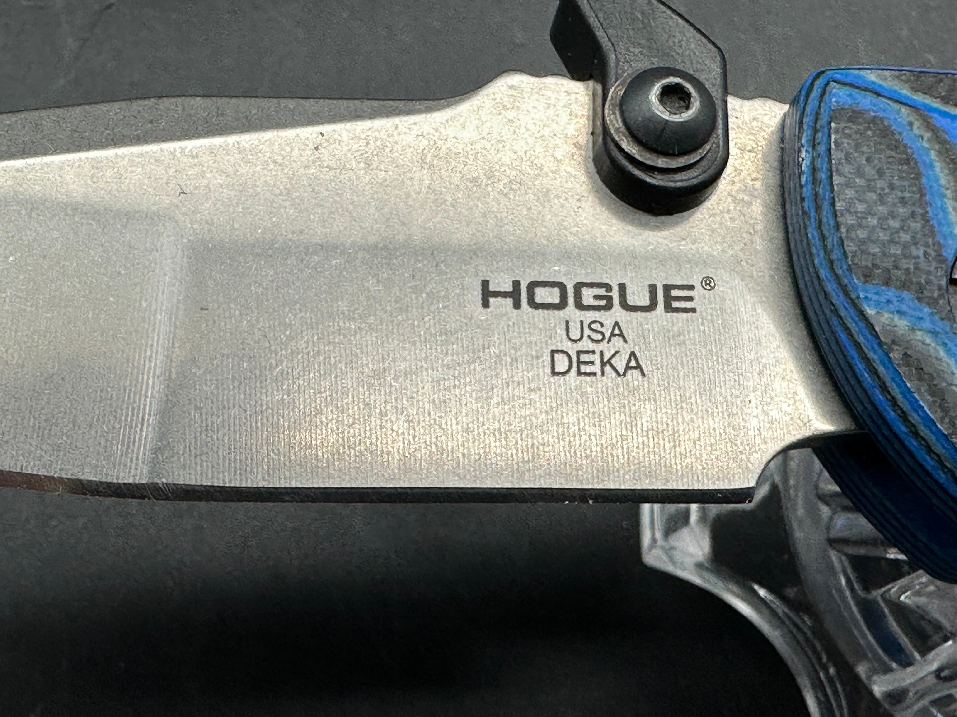 Hogue Deka Blue GMascus G-10, 20CV, with Snaggletooth pocket deploy