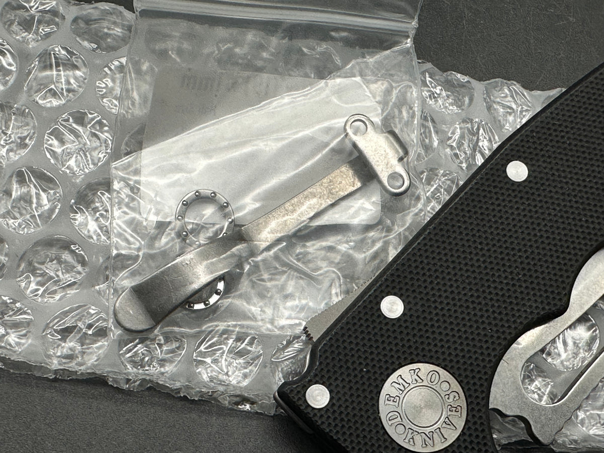 Demko Shark Cub, 2.75" CPM 20CV Stonewash Slicer Blade with Black G10 Scales plus Skiff Bearings Installed and Lynch NW Titanium Pocket Clip Installed