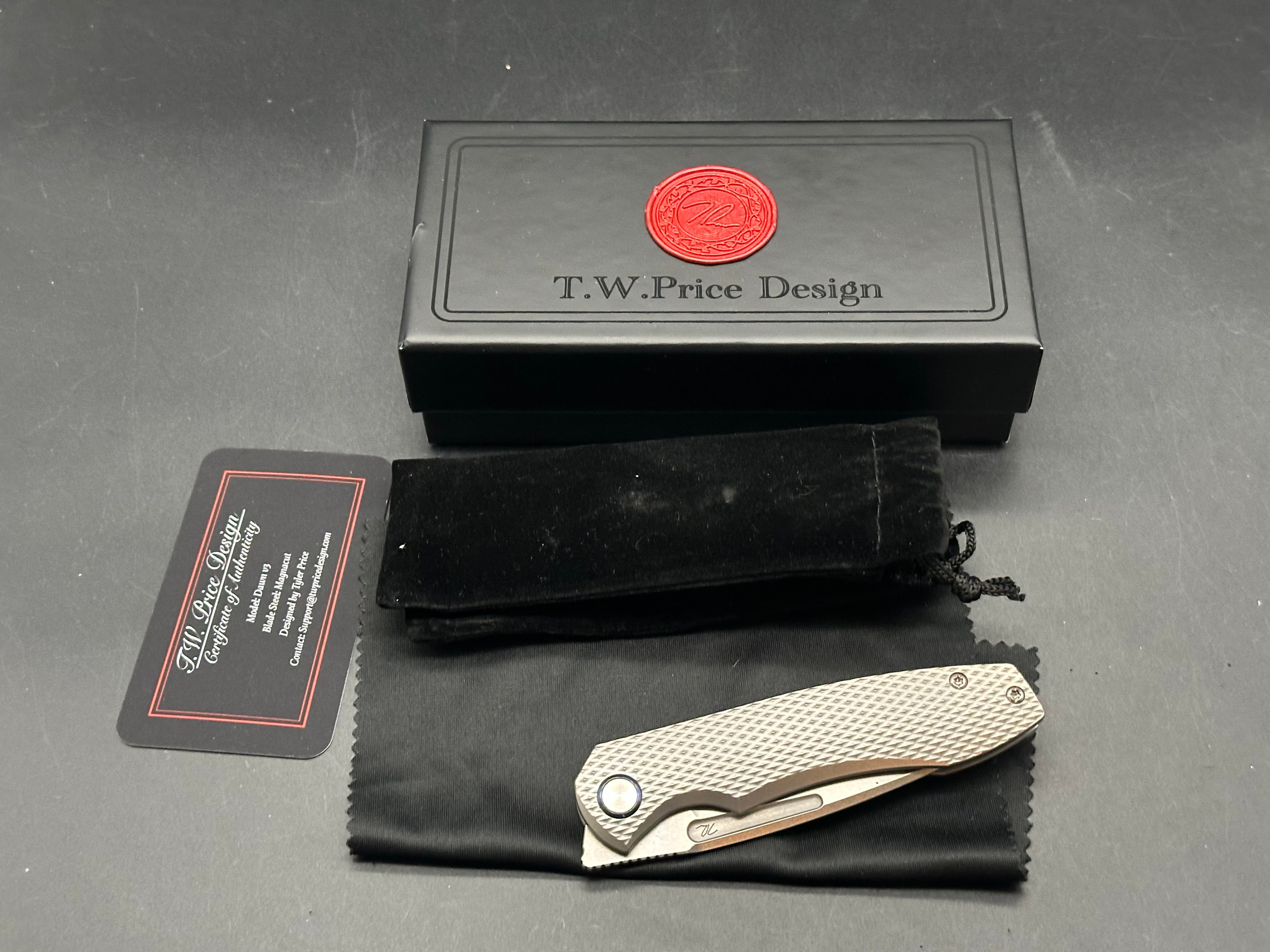 T.W. Price + Bestech Dawn v3 CPM MagnaCut Blade Diamond Textured Ti Scales and Timascus Pivot Collars and Timascus Clip