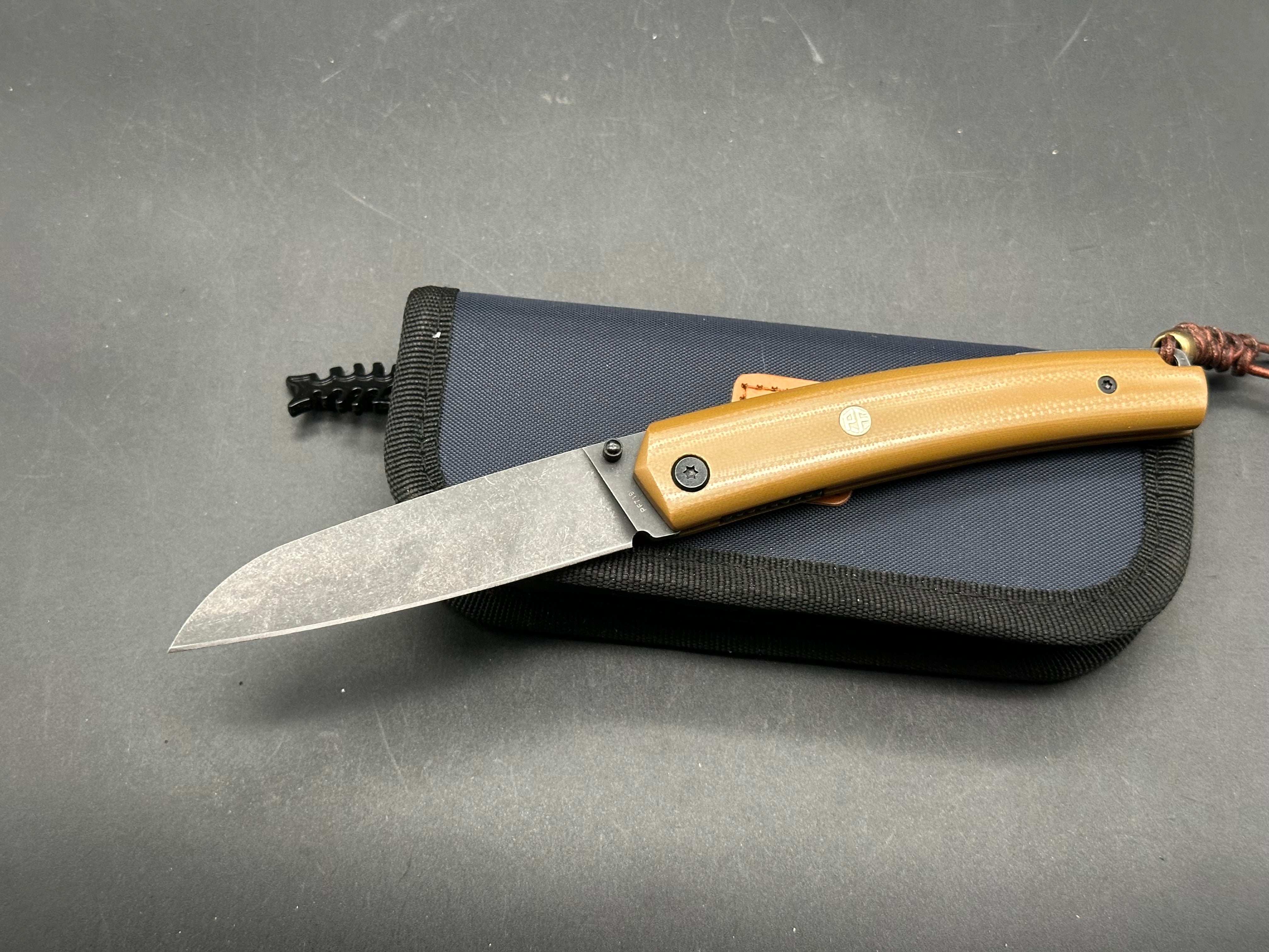 Petrified Fish Patte,3.43" 12C27N Blade,Wood/G10 Handle,Thumb Stud Liner Lock