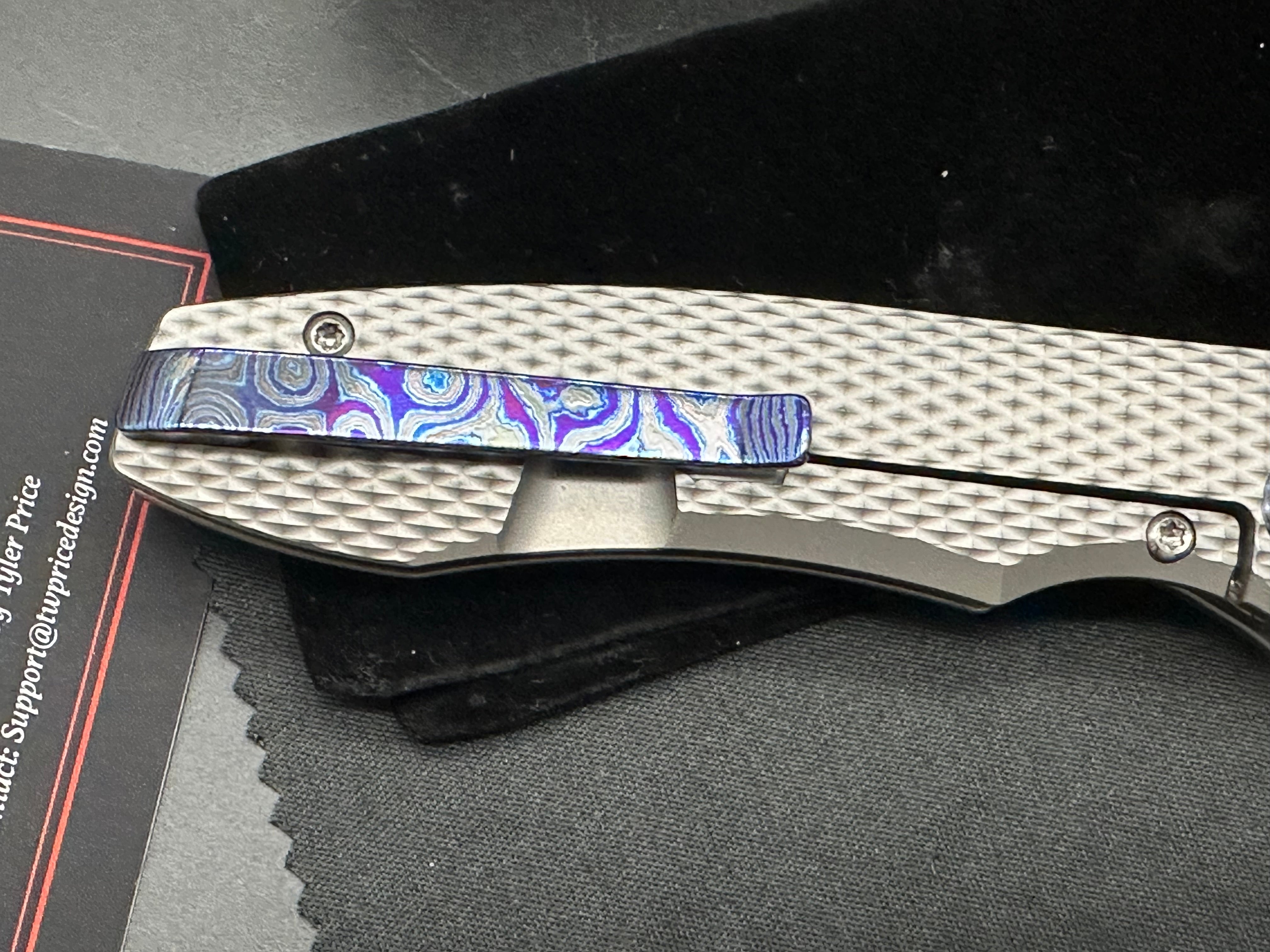 T.W. Price + Bestech Dawn v3 CPM MagnaCut Blade Diamond Textured Ti Scales and Timascus Pivot Collars and Timascus Clip