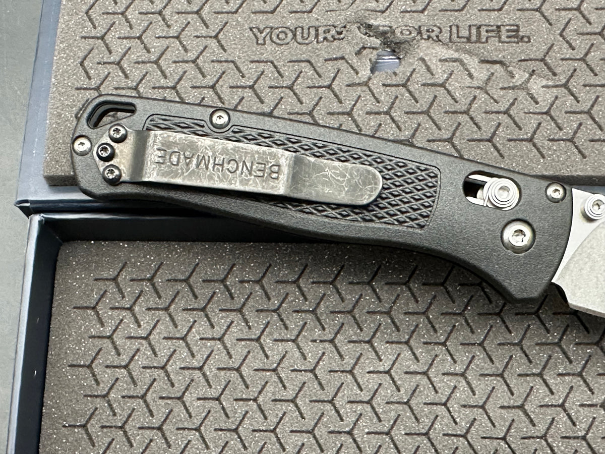 Benchmade Bugout-Custom, 3.24" MagnaCut Stonewash Drop point Blade with Black Grivory Scales