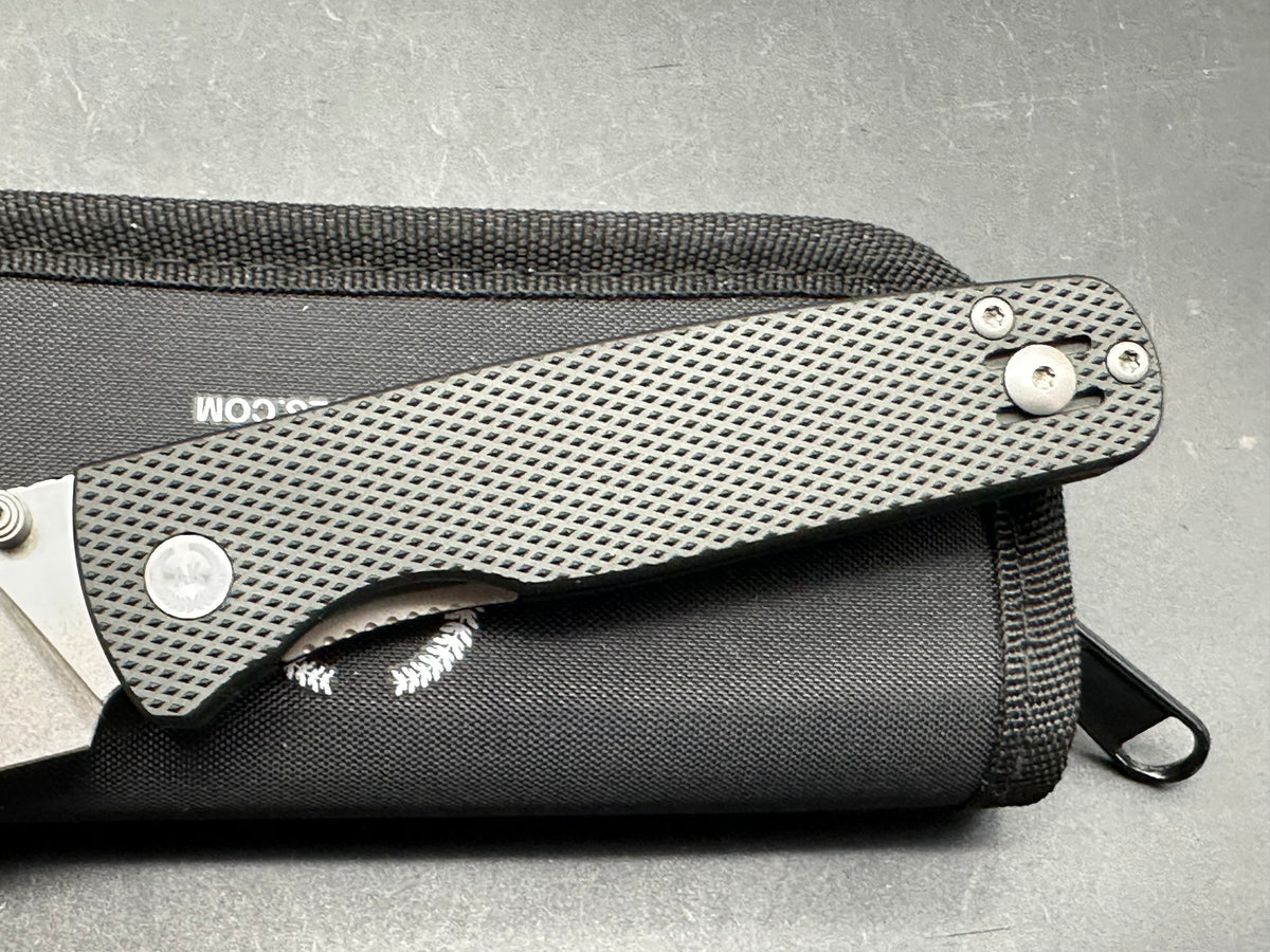 Asher WharnEDC, 3.2" M390 Stonewash Wharncliffe Blade with Textured Black Aluminum Scales