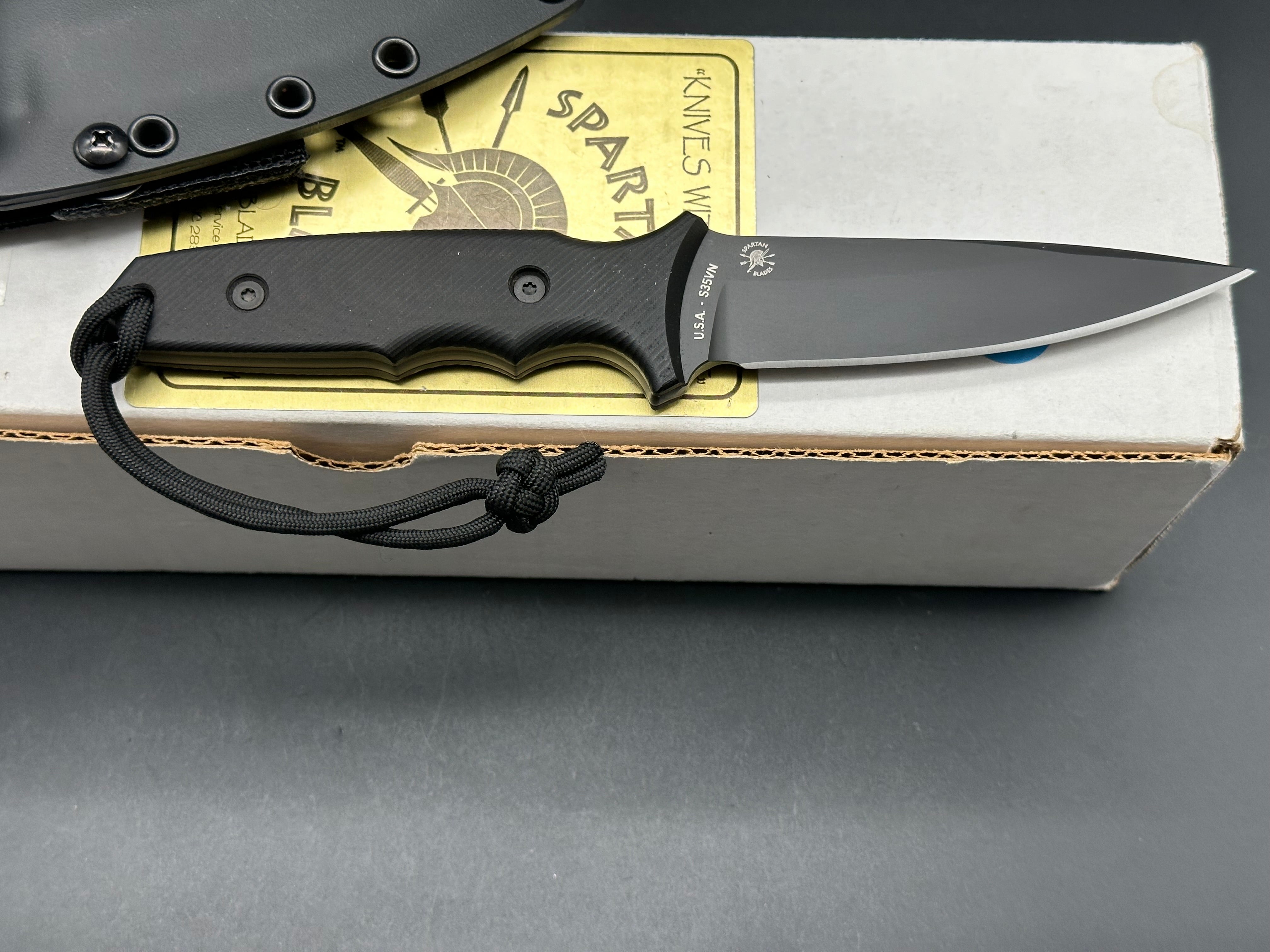 Spartan Harsey TT Tactical Trout Black S35VN Black Linen Micarta Fixed Blade