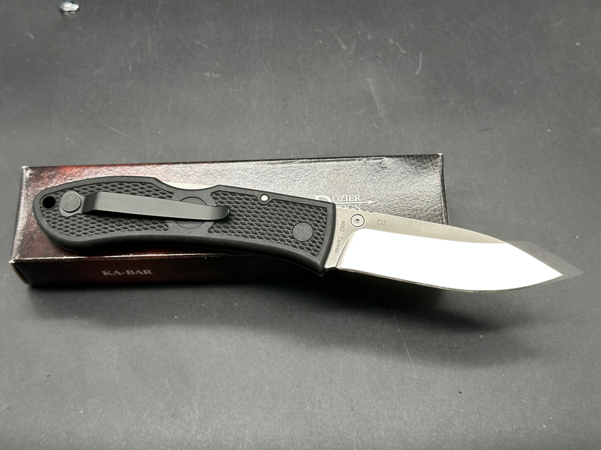 KaBar-Dozier Hunter Folder, 3" D2 Satin Drop Point Blade with Black Zytel PPA Scales