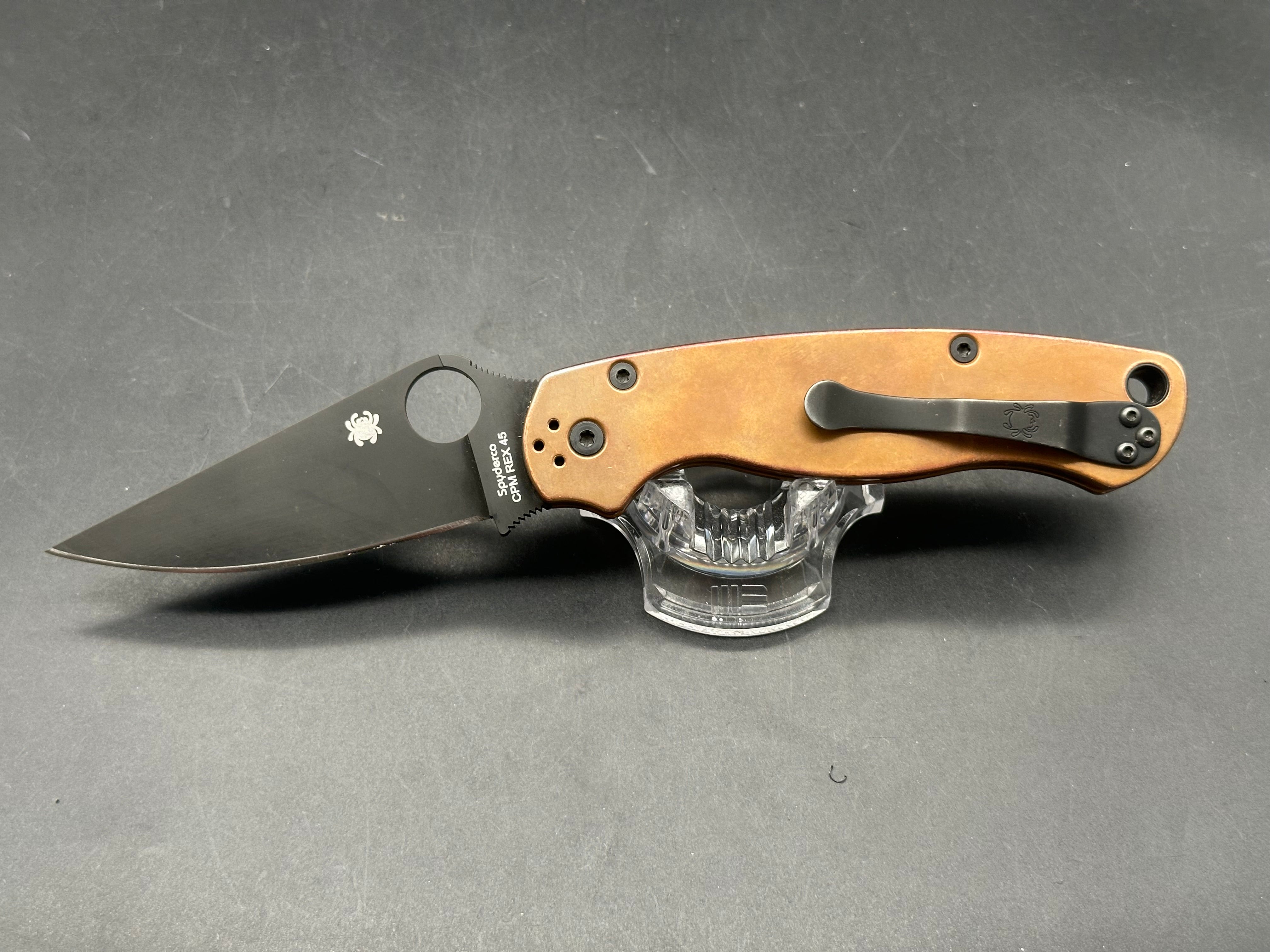 Spyderco PM2 CPM REX 45 Bronze Copper Scales, patina on scales