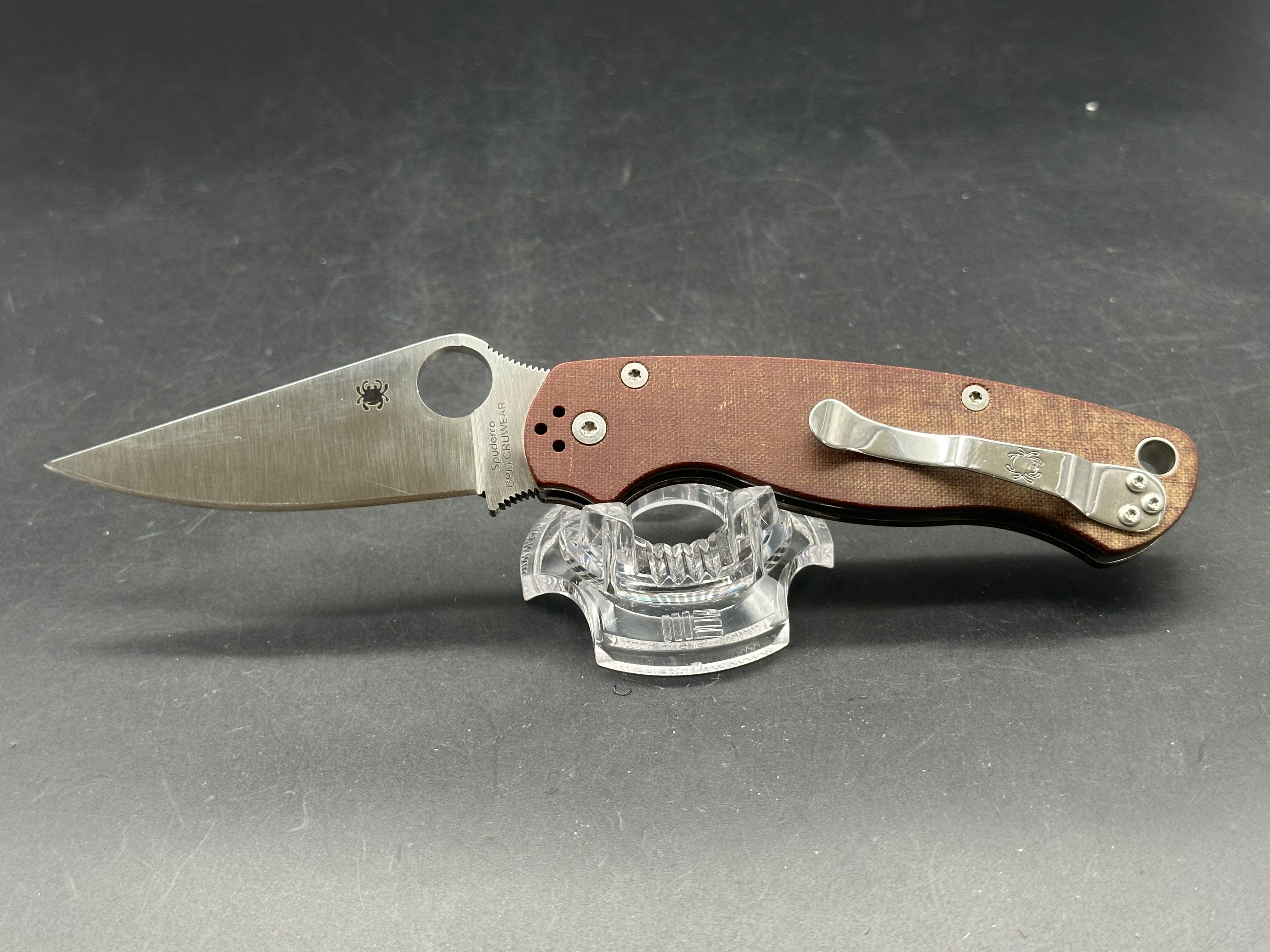 Spyderco PM2 CPM-Cruwear Canvas Micarta scales, hand sharpened