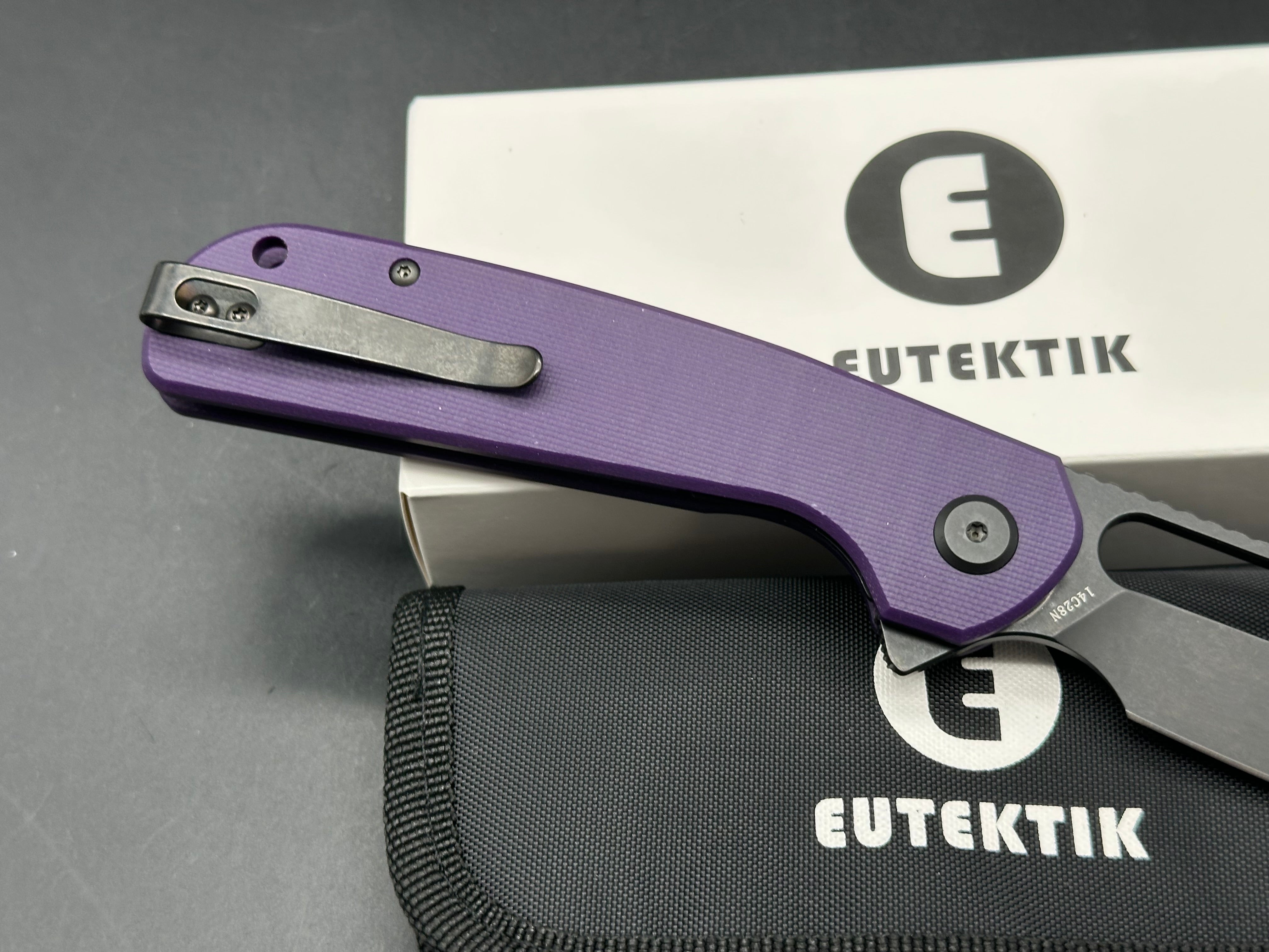 Eutektik Trinity Purple G10 Blackwashed - New in box from Eutektik knives plus LTK Koozie/Patch & Sticker w/each knife