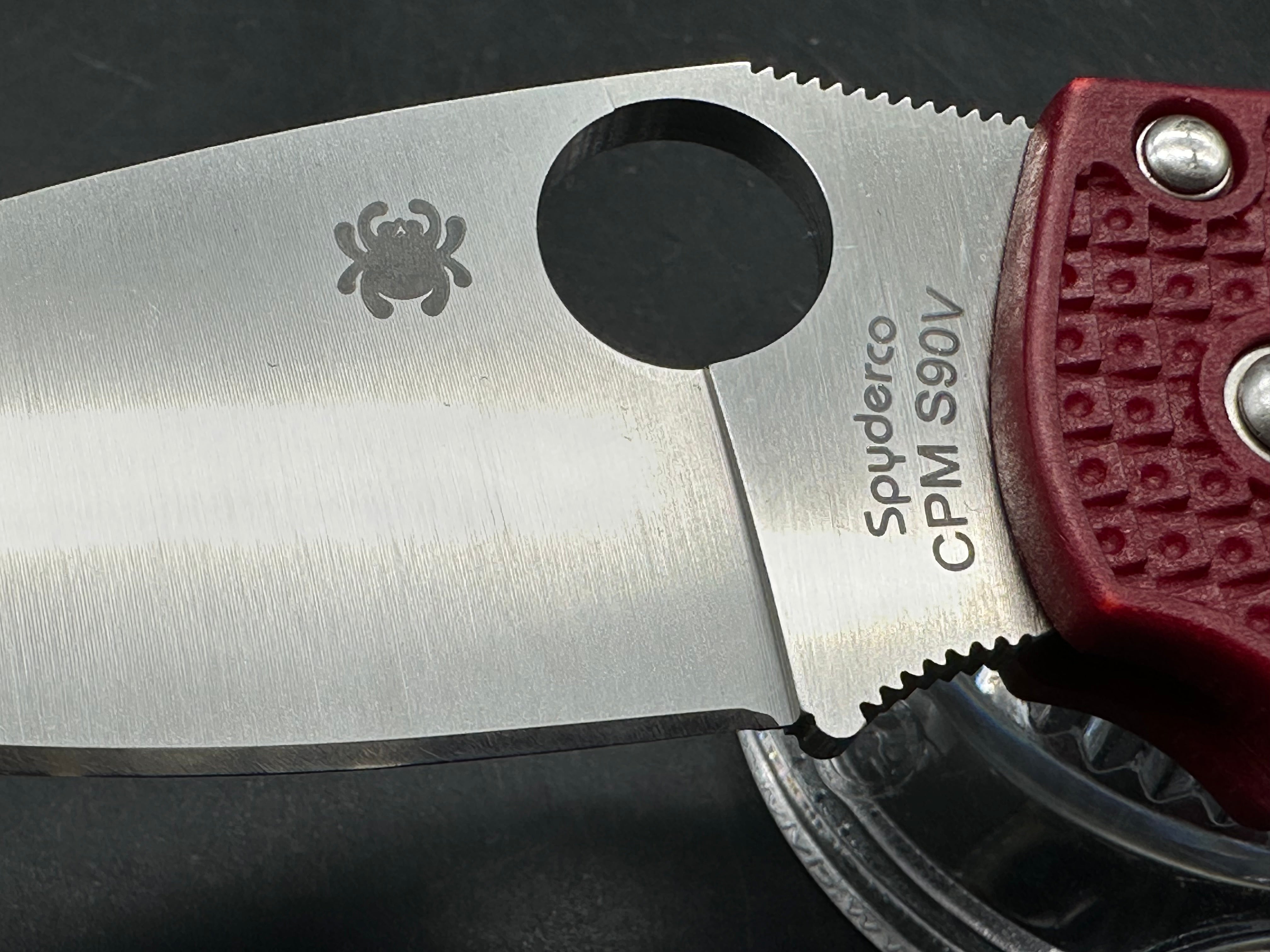 Spyerdco Manix 2 S90V steel with red RIT dyed FRN scales (original orange scaled model)