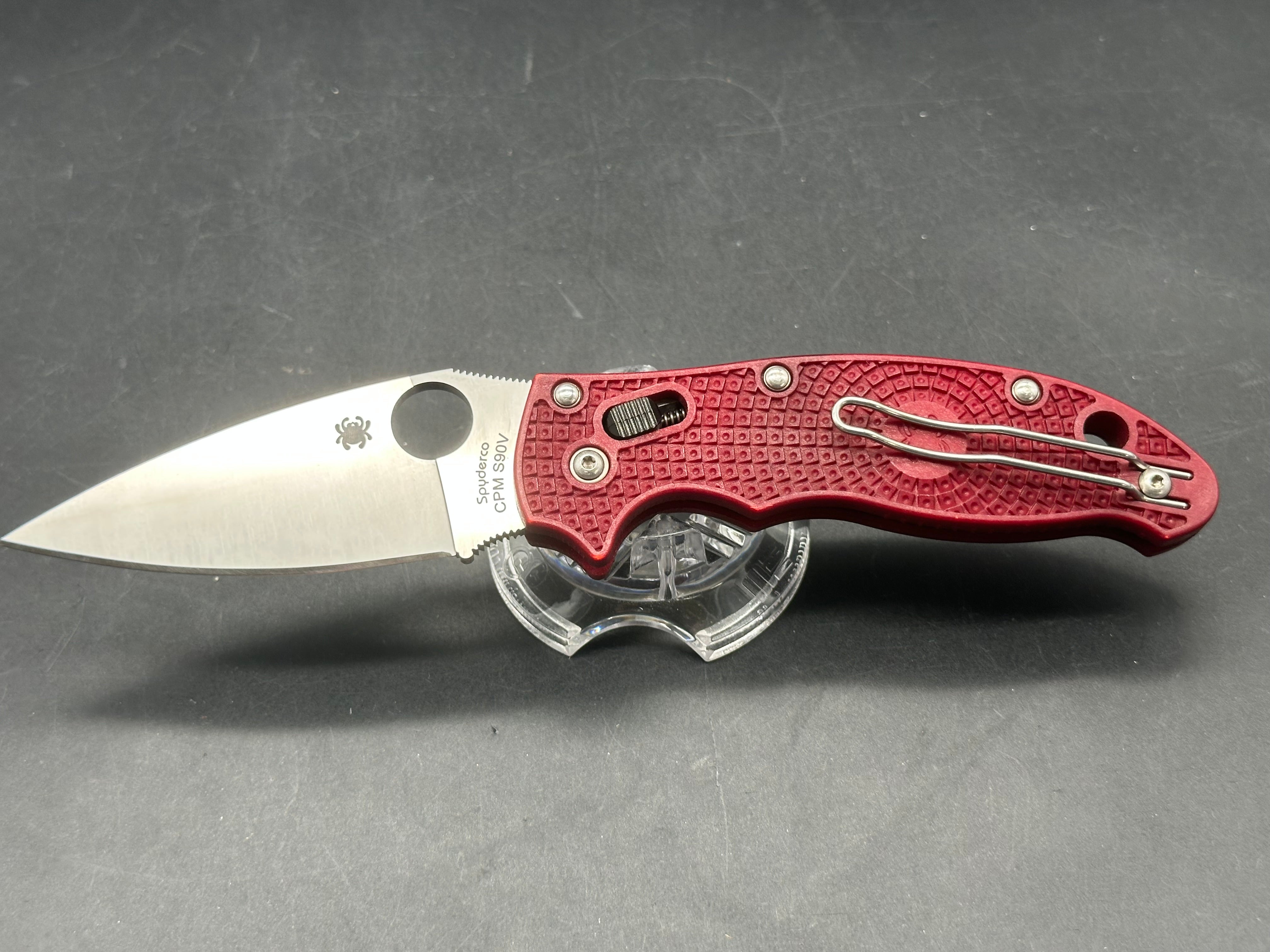 Spyerdco Manix 2 S90V steel with red RIT dyed FRN scales (original orange scaled model)