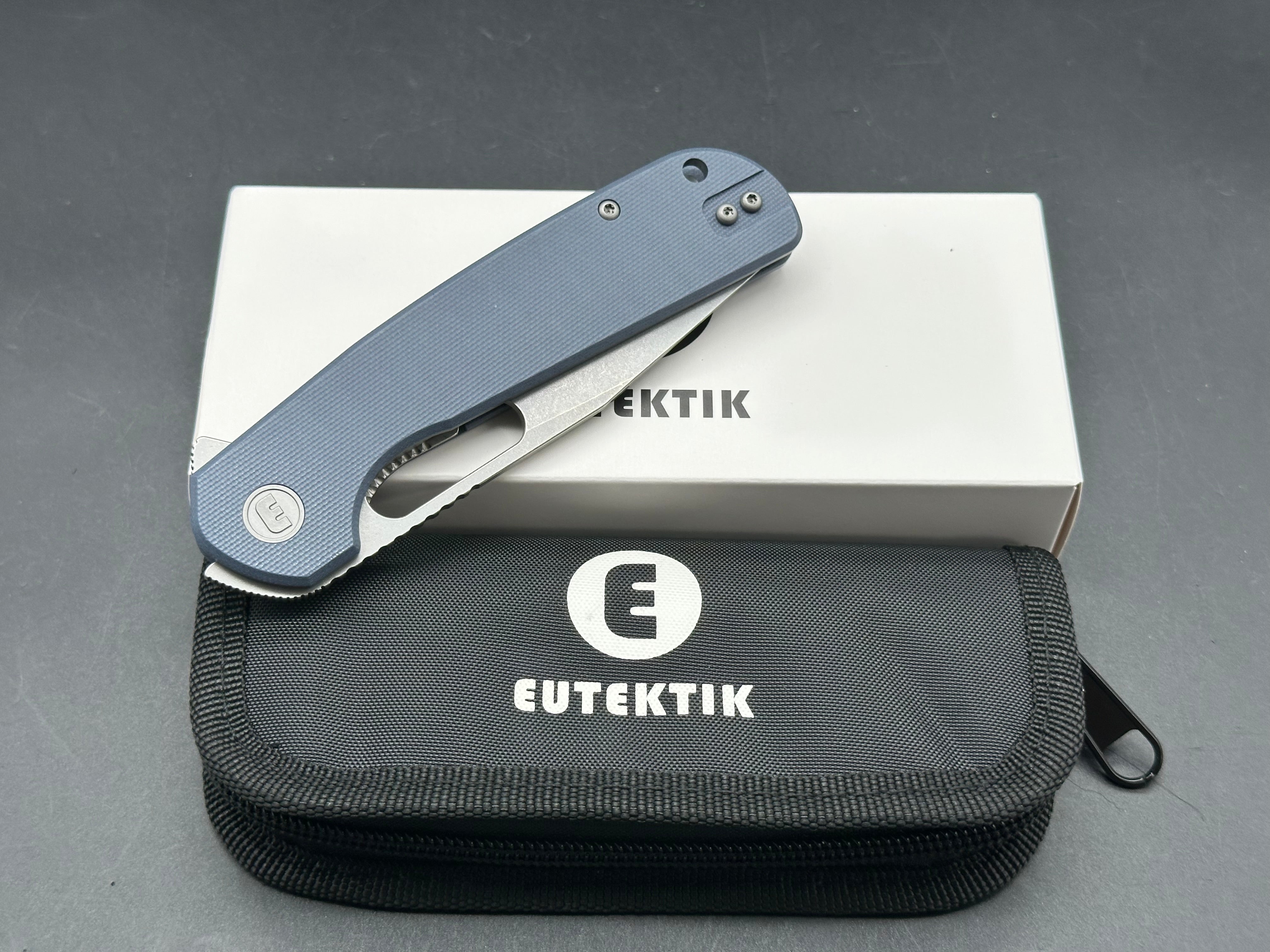 Eutektik Trinity Denim G10 Stonewashed - New in box from Eutektik knives plus LTK Koozie/Patch & Sticker w/each knife