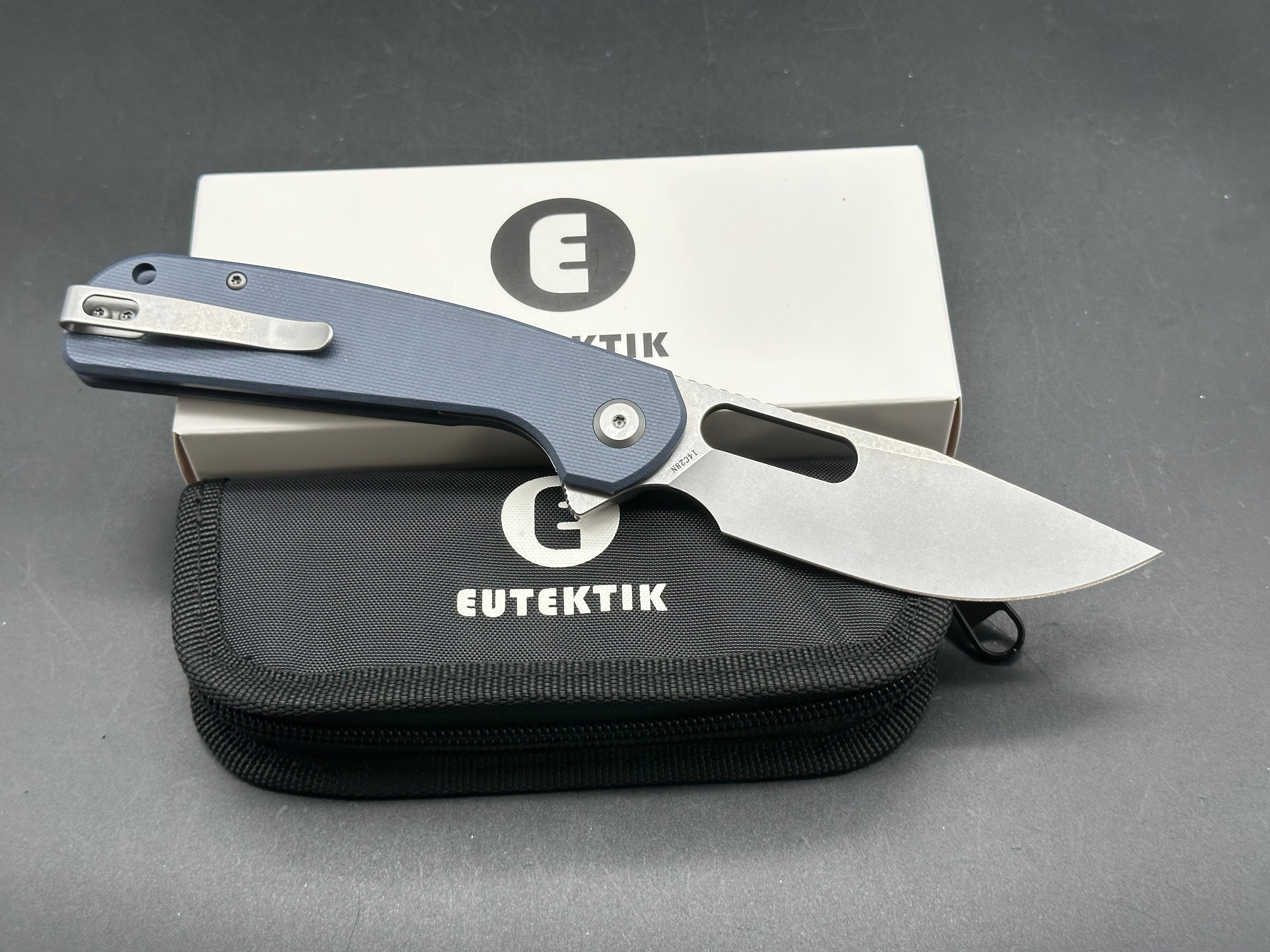 Eutektik Trinity Denim G10 Stonewashed - New in box from Eutektik knives plus LTK Koozie/Patch & Sticker w/each knife