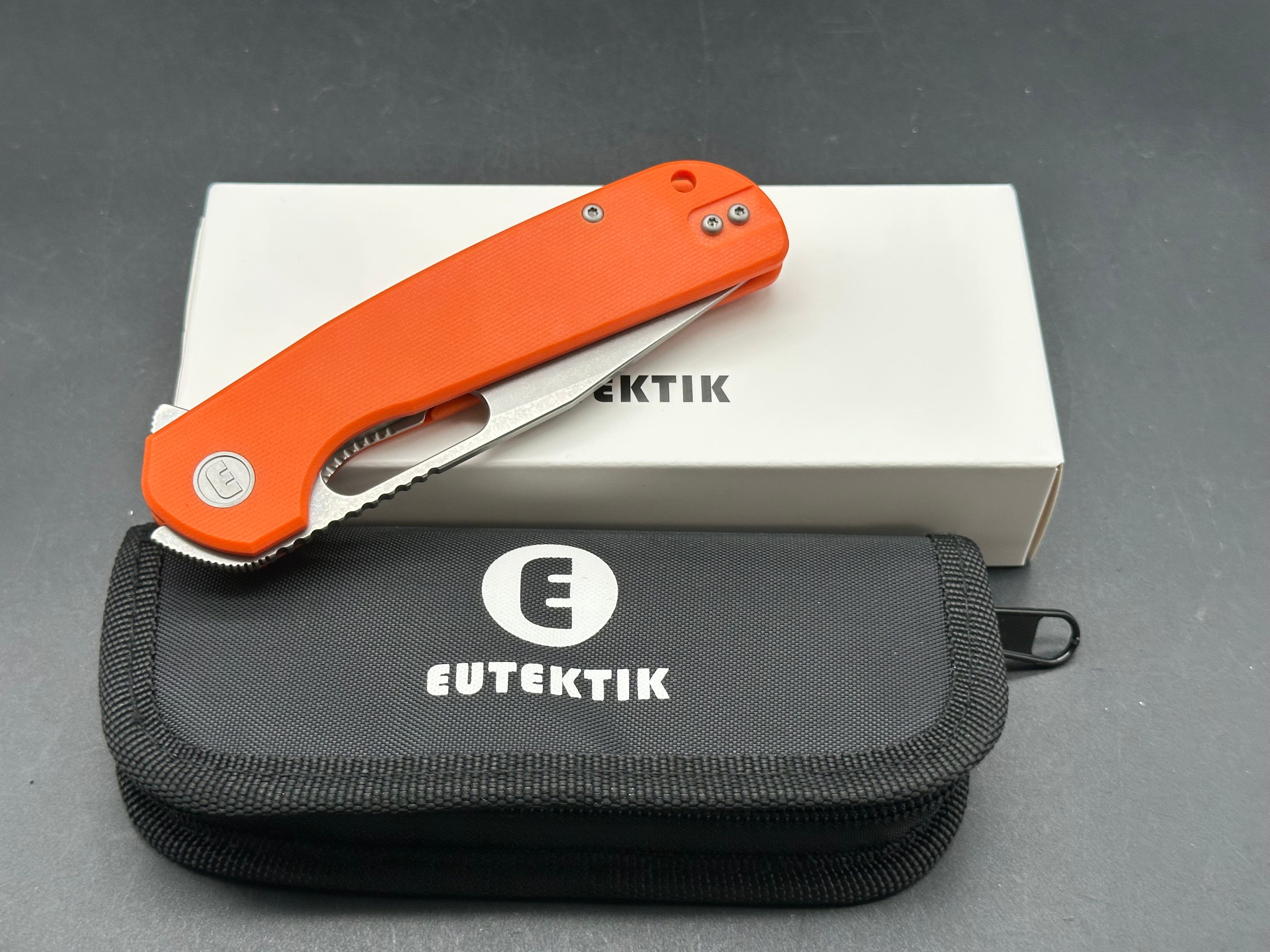 Eutektik Trinity Orange G10 Stonewashed - New in box from Eutektik knives plus LTK Koozie/Patch & Sticker w/each knife