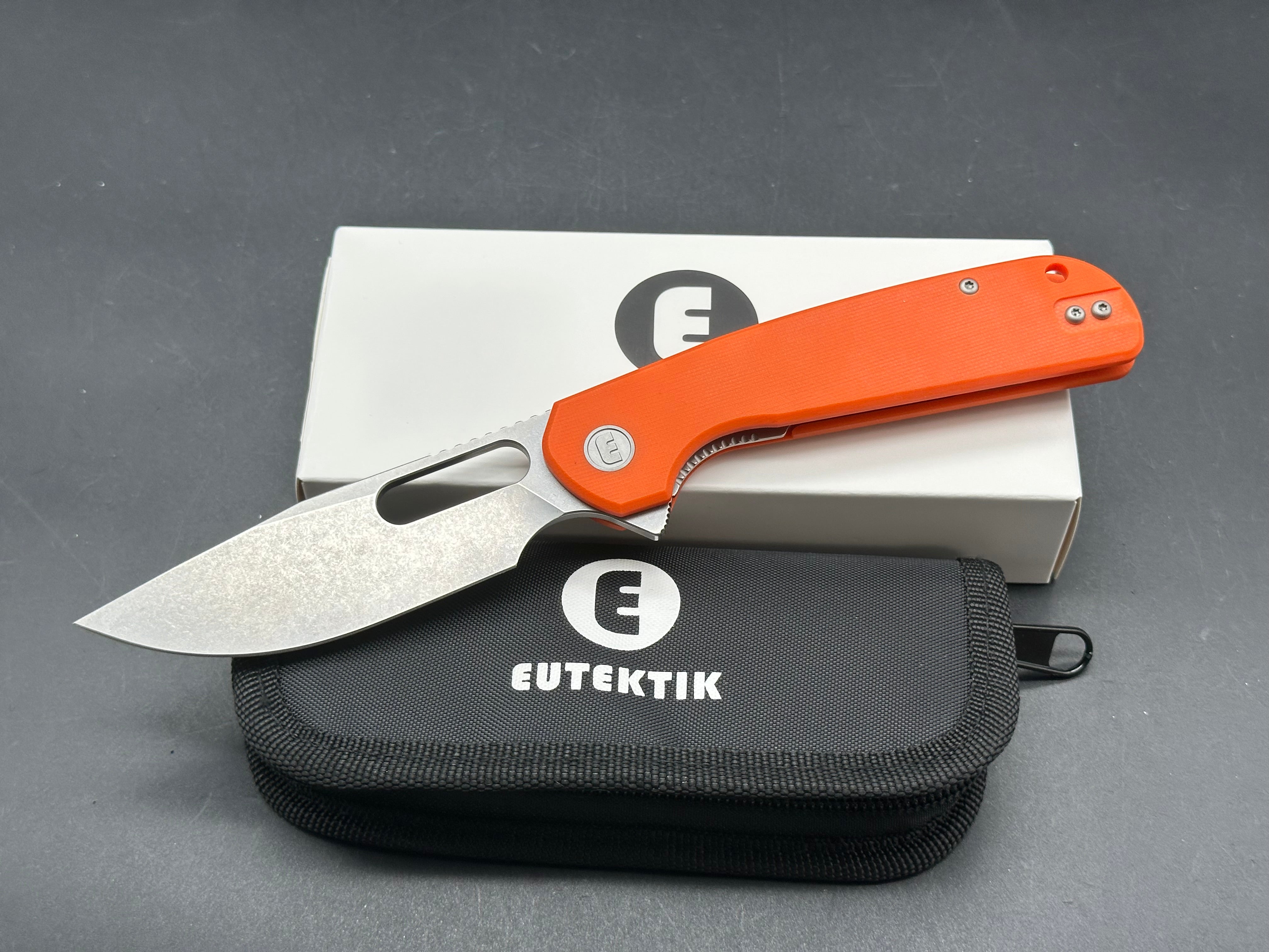 Eutektik Trinity Orange G10 Stonewashed - New in box from Eutektik knives plus LTK Koozie/Patch & Sticker w/each knife
