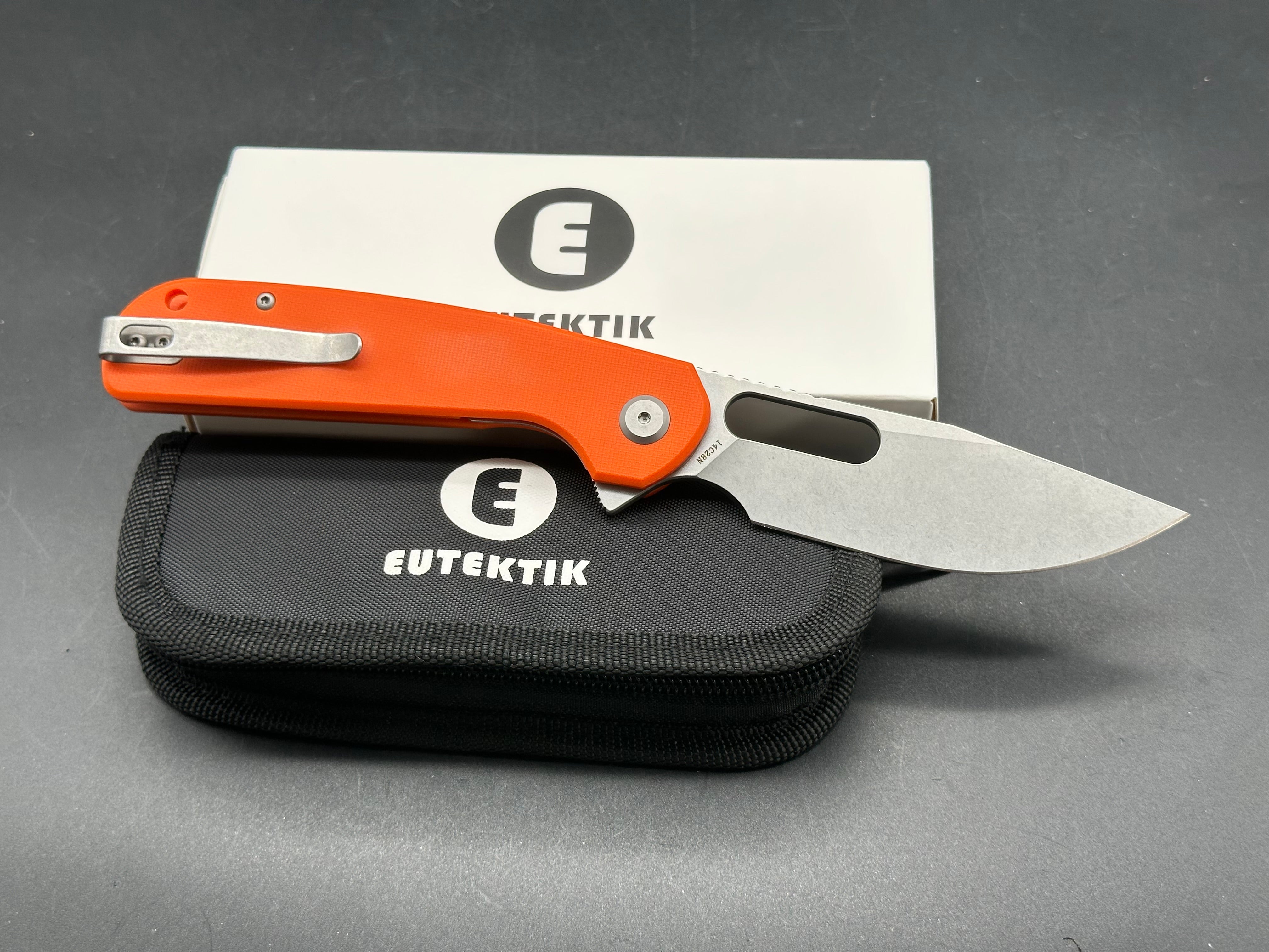 Eutektik Trinity Orange G10 Stonewashed - New in box from Eutektik knives plus LTK Koozie/Patch & Sticker w/each knife