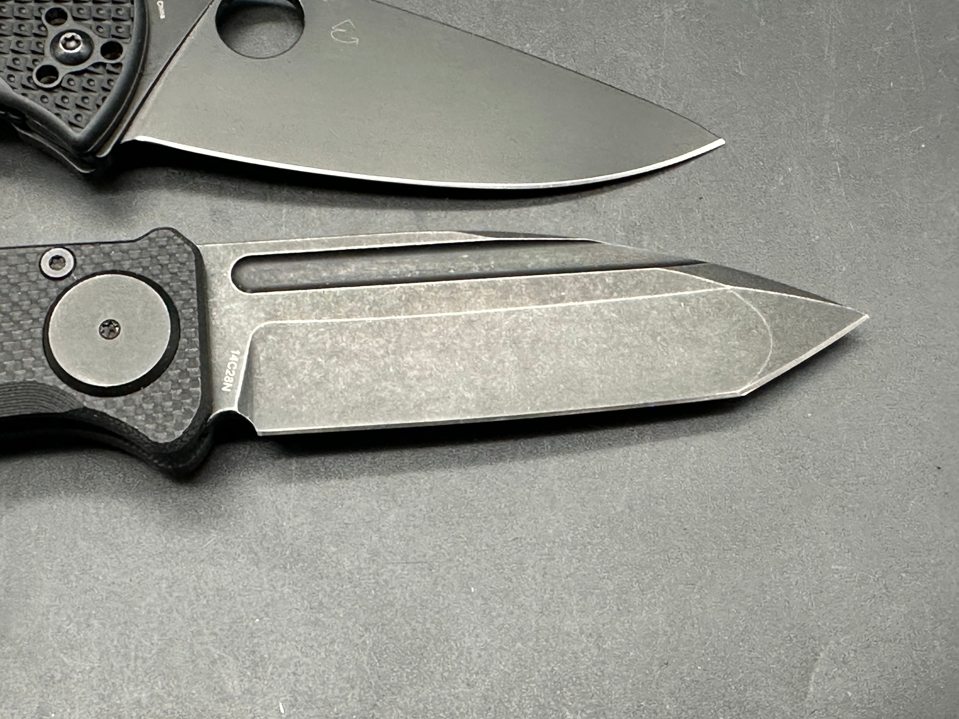2 knife Bundle Spyderco Tenacious blacked out and Orion Knives Ares 14C28N black G-10