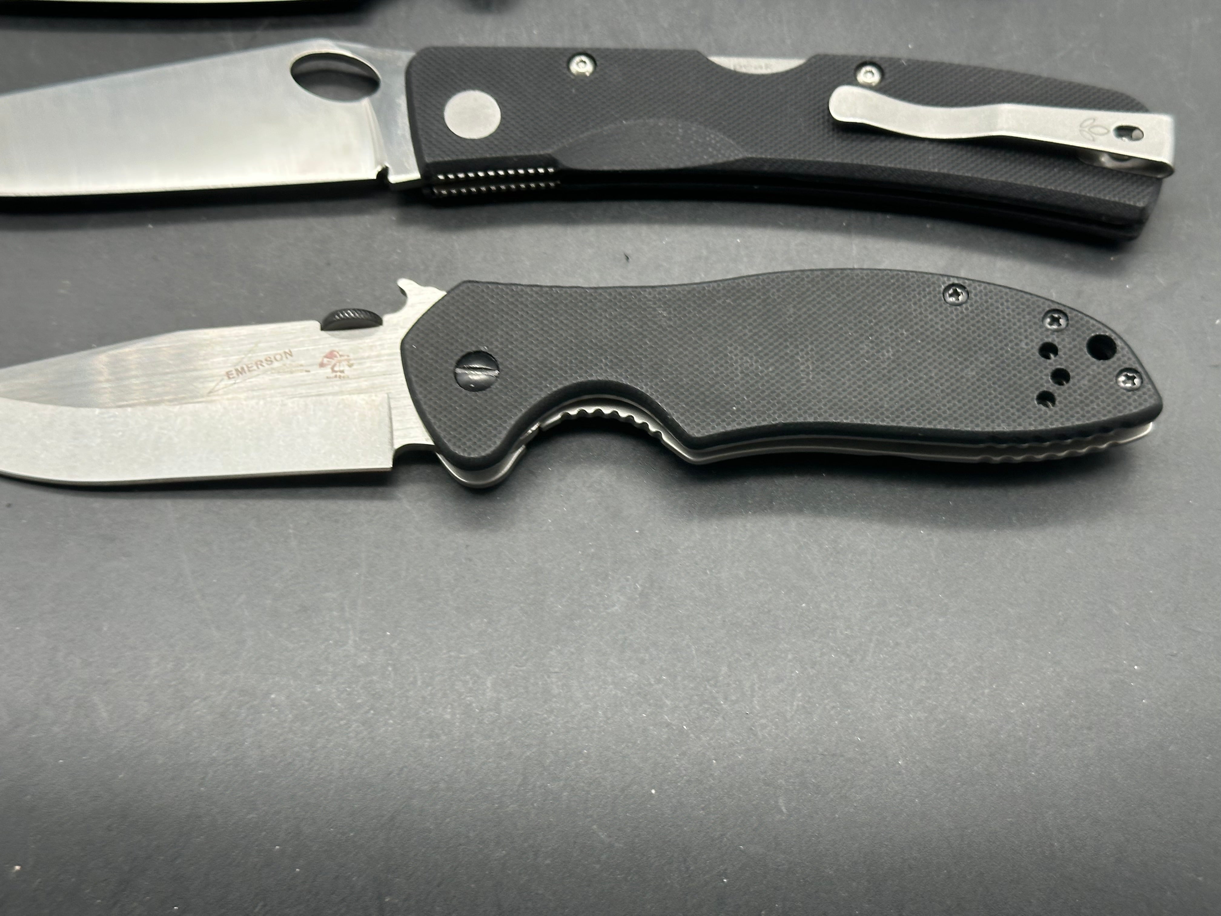 3 knife Bundle Manly Knives Peak S90V with black G-10, CJRB Alt-Pyrite AR-RPM9 with blue FRN, Kershaw Emerson CQC-6k D2
