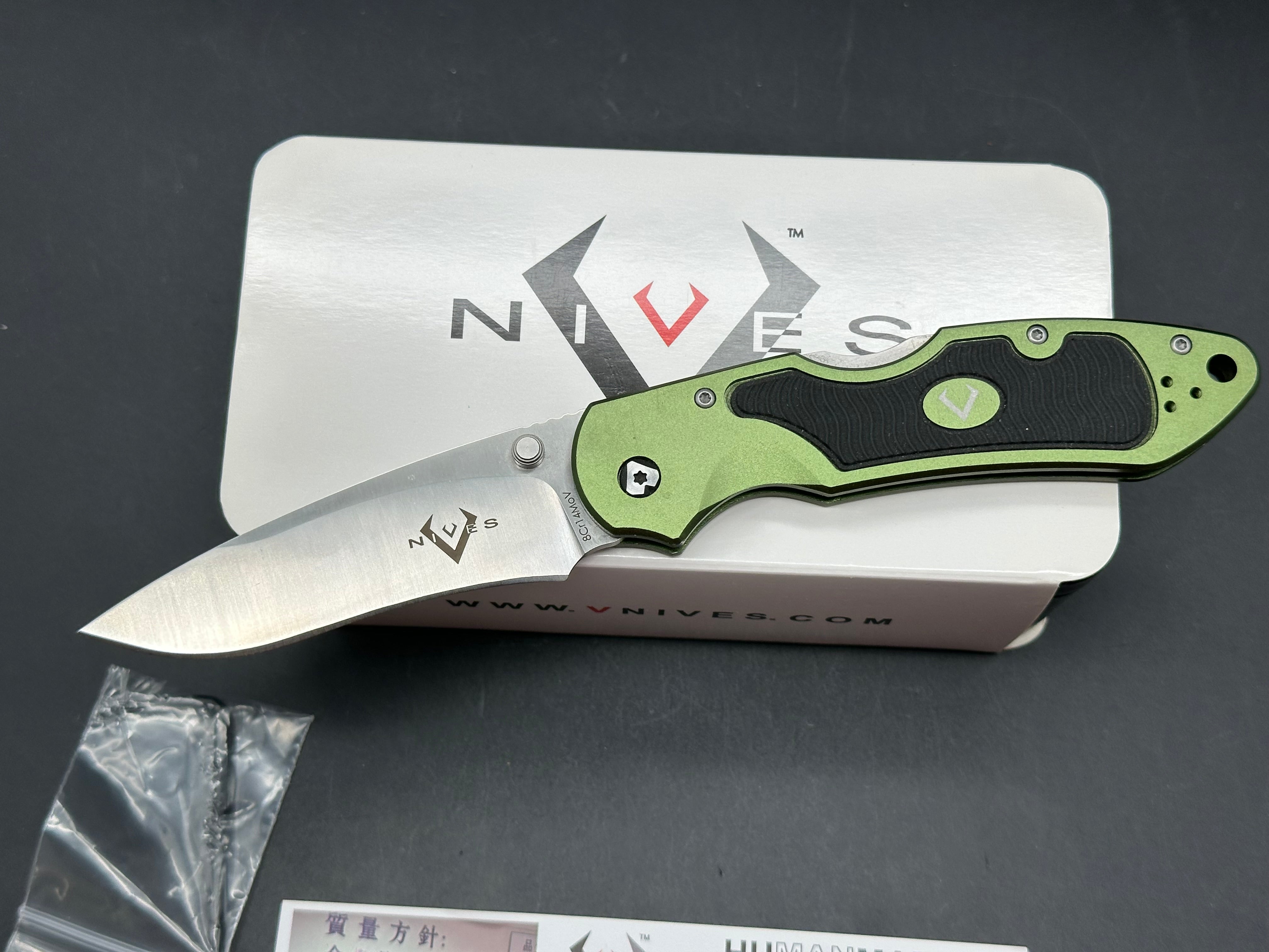 V NIVES GRIPTIDE GREEN ALUMINUM FOLDING 8CR13MOV LOCKBACK POCKET KNIFE