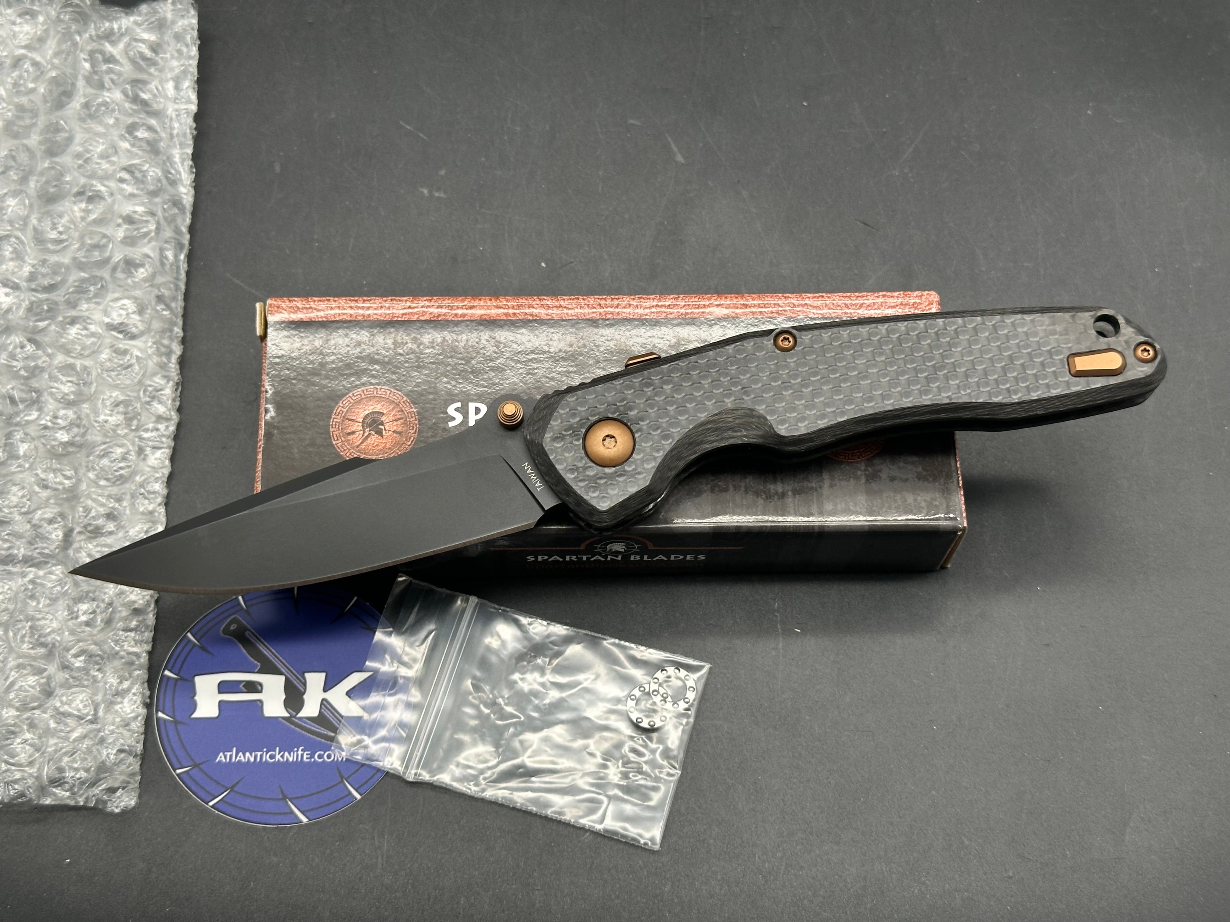 SPARTAN BLADES SOTER FOLDING KNIFE CARBON FIBER 3.25" S35VN SPEAR POINT BLACK Skiff bearings installed.