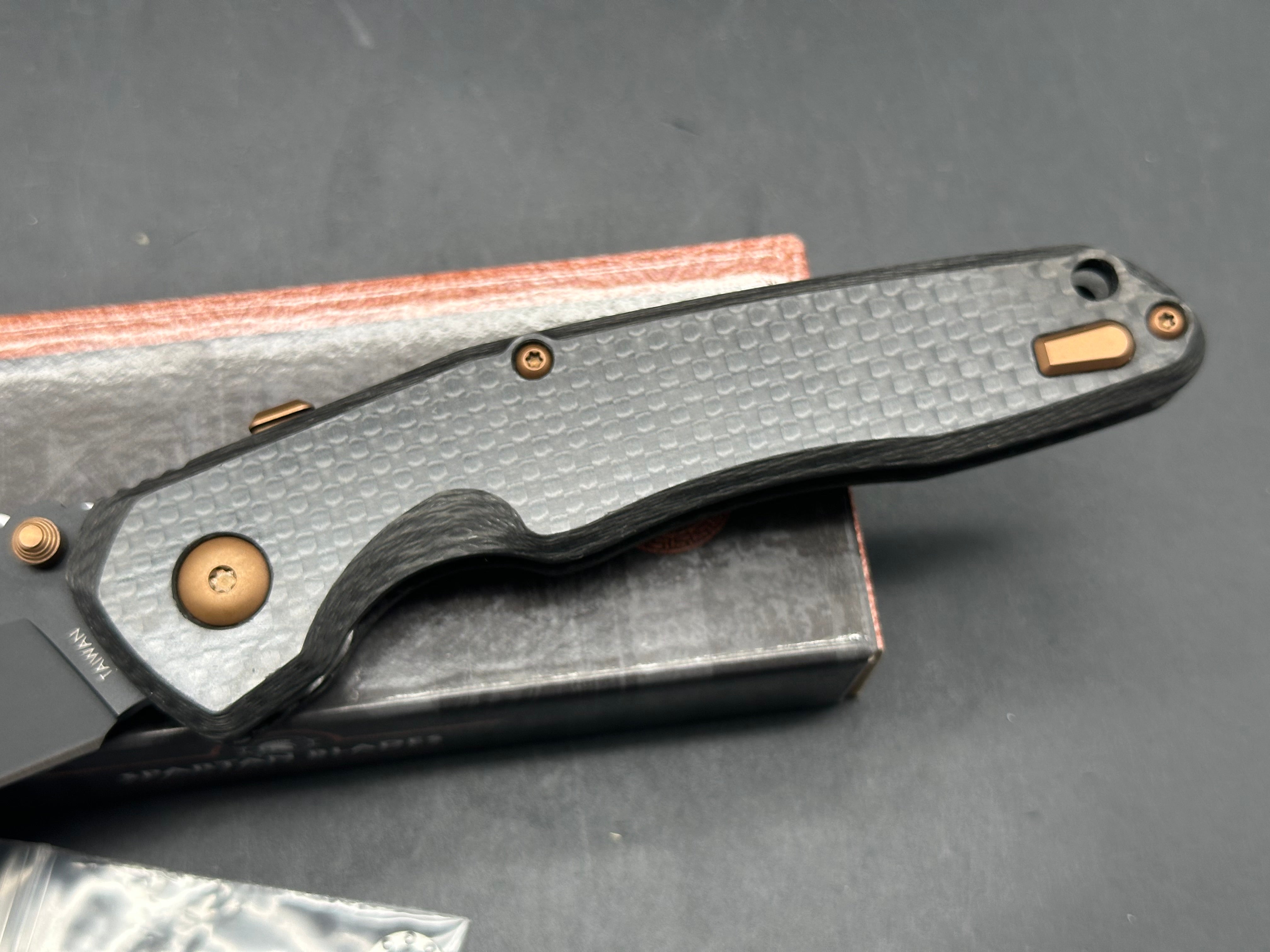 SPARTAN BLADES SOTER FOLDING KNIFE CARBON FIBER 3.25" S35VN SPEAR POINT BLACK Skiff bearings installed.