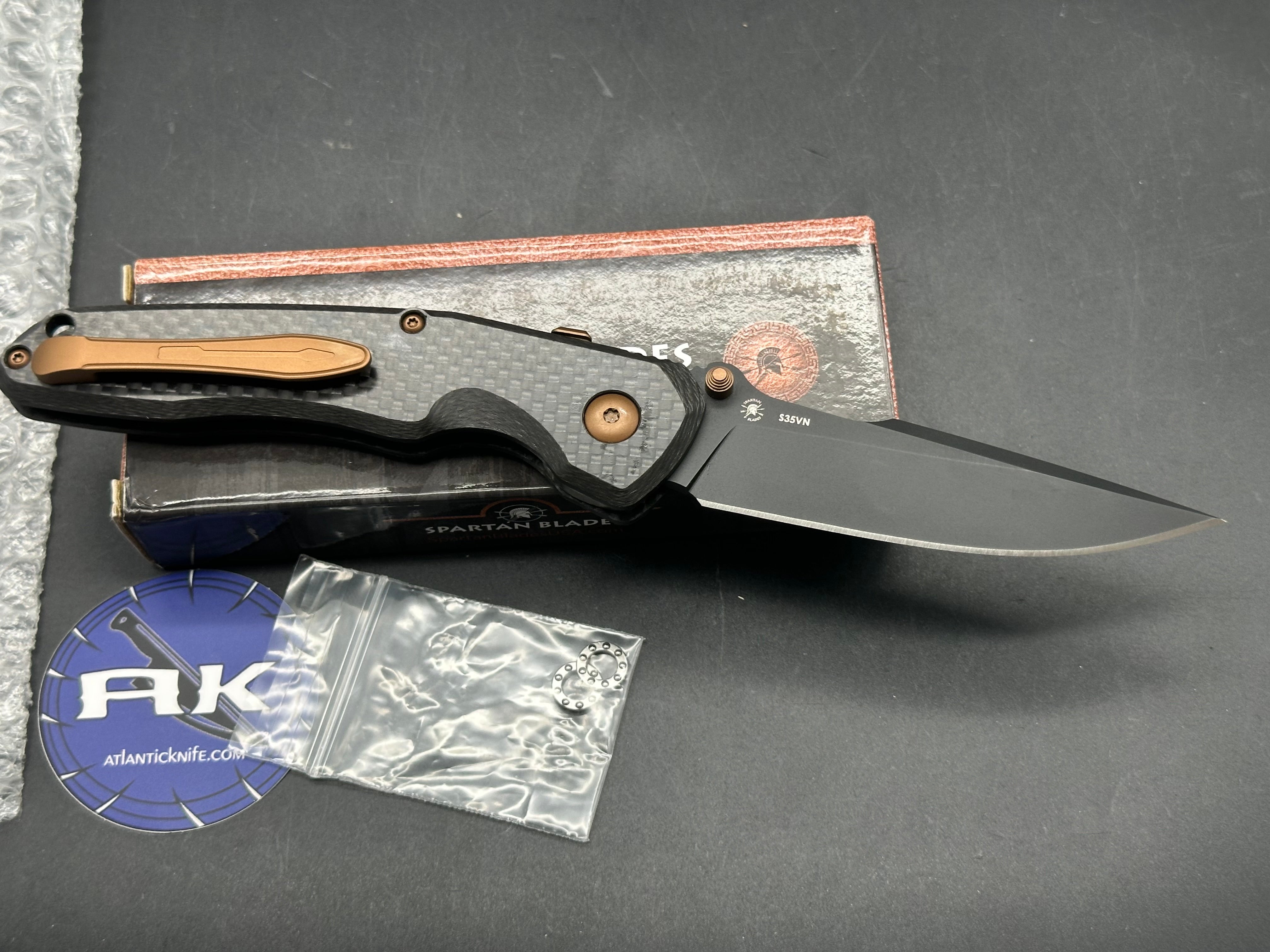 SPARTAN BLADES SOTER FOLDING KNIFE CARBON FIBER 3.25" S35VN SPEAR POINT BLACK Skiff bearings installed.
