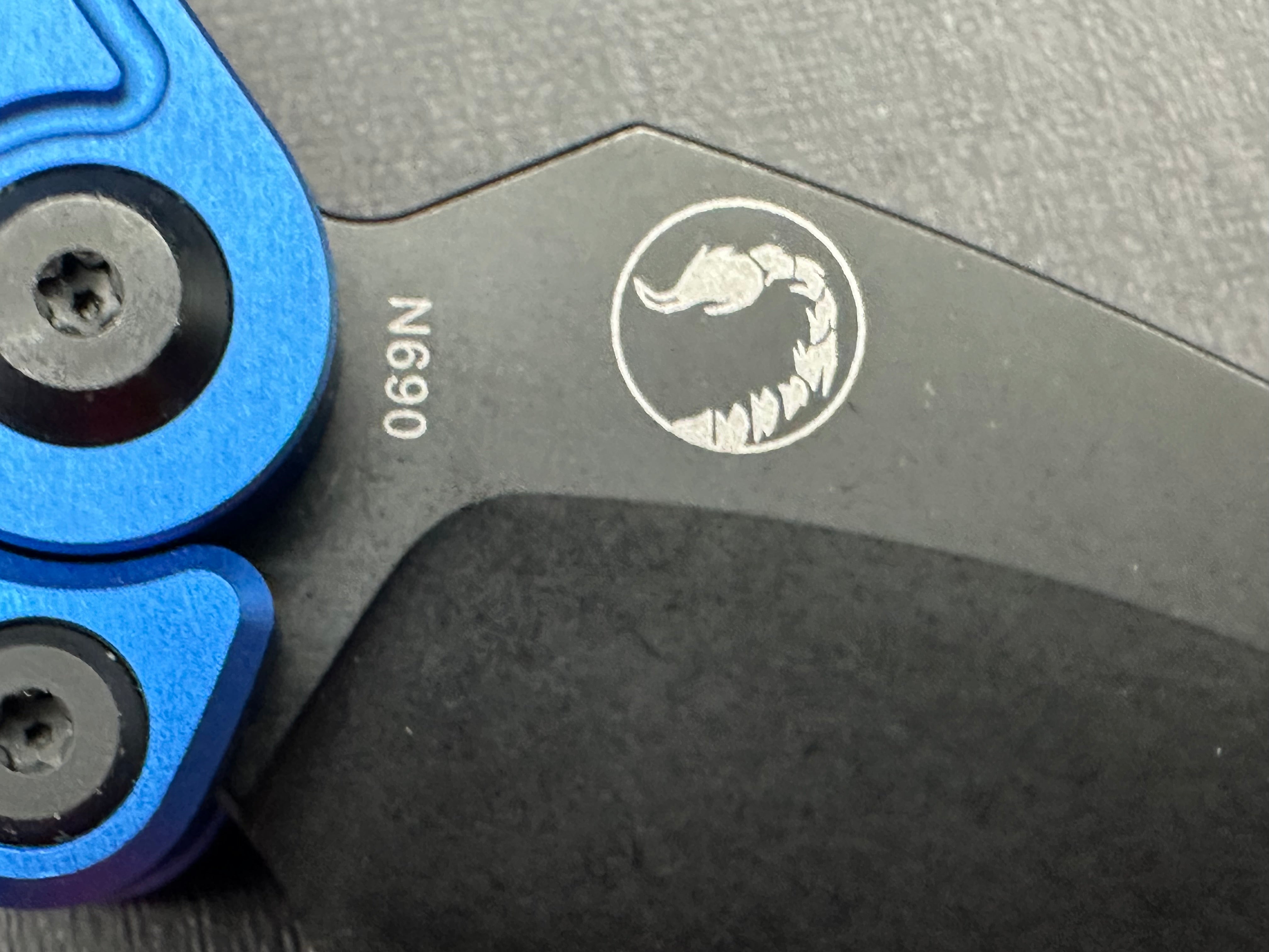 Reate EXO-K Gravity Karambit Button Lock Knife Blue Aluminum (3.1" Black PVD)