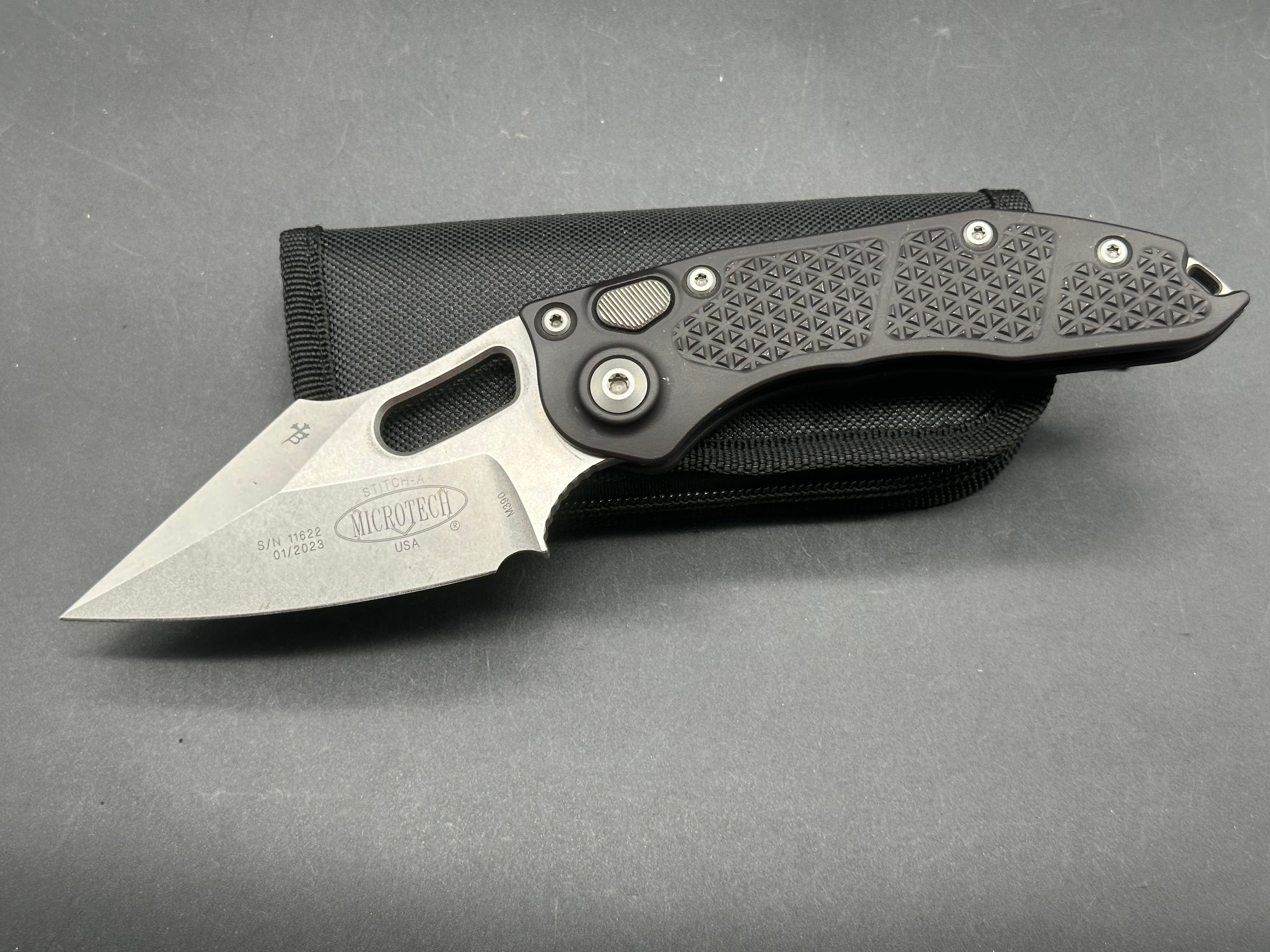 Microtech Stitch Automatic Knife Black (3.75" Stonewash)