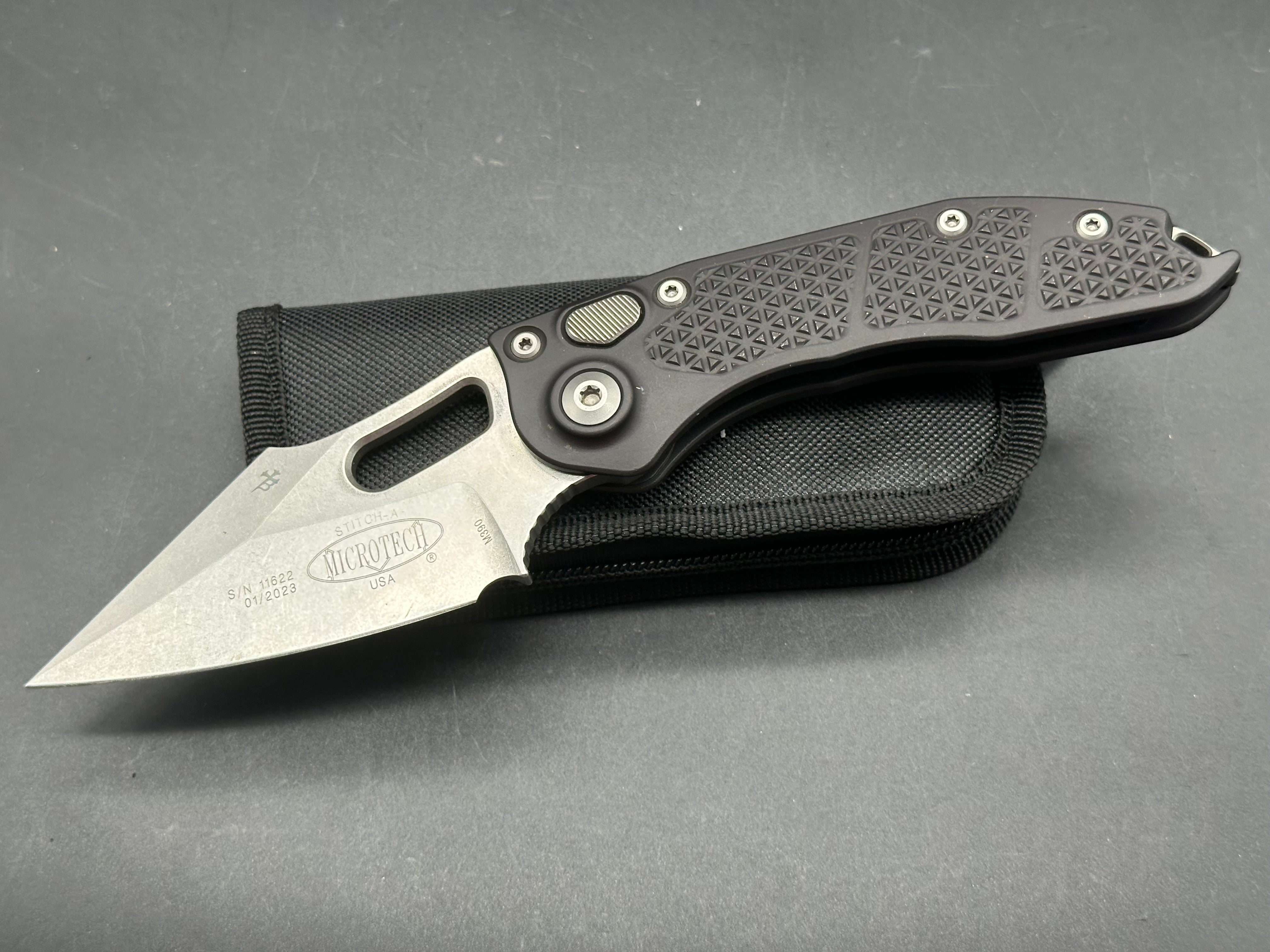 Microtech Stitch Automatic Knife Black (3.75" Stonewash)