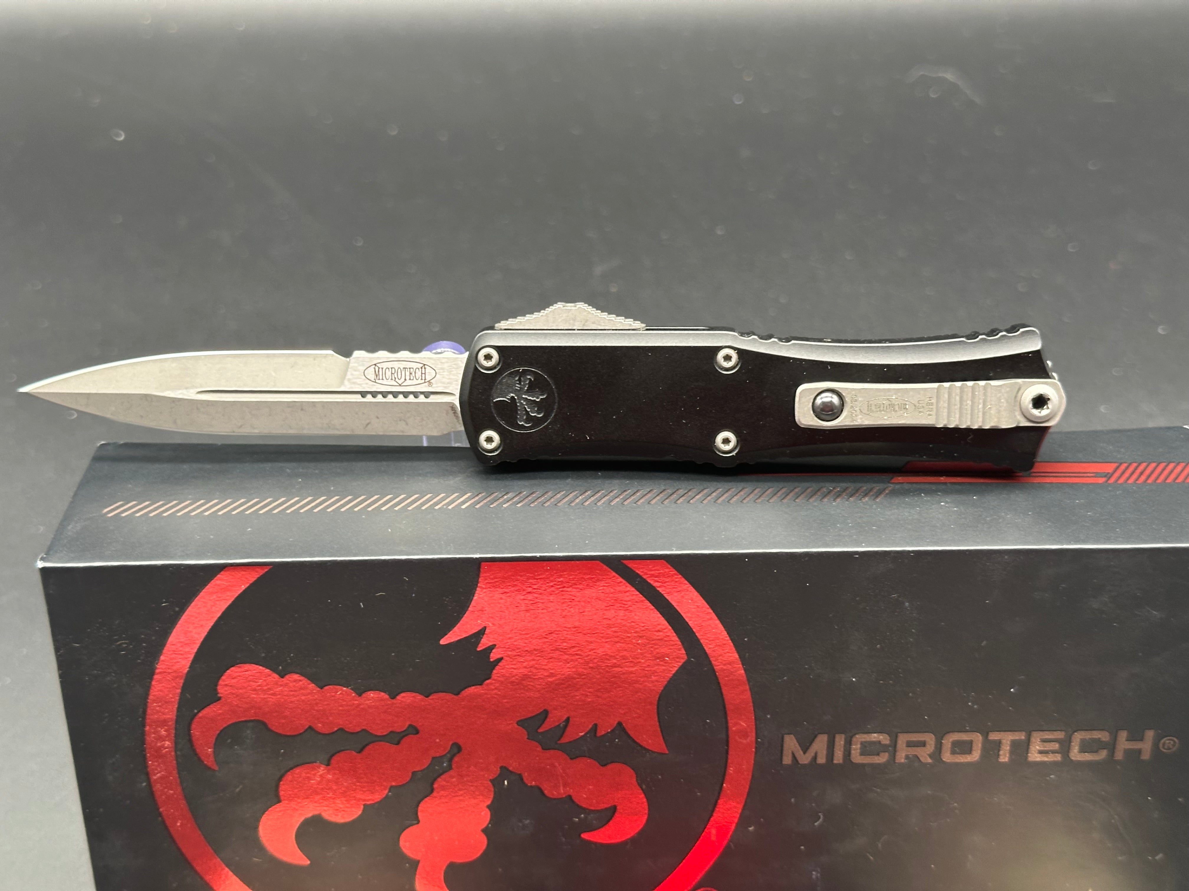 Microtech Hera II Mini Bayonet OTF Automatic Knife Black Aluminum (2.9" SW)