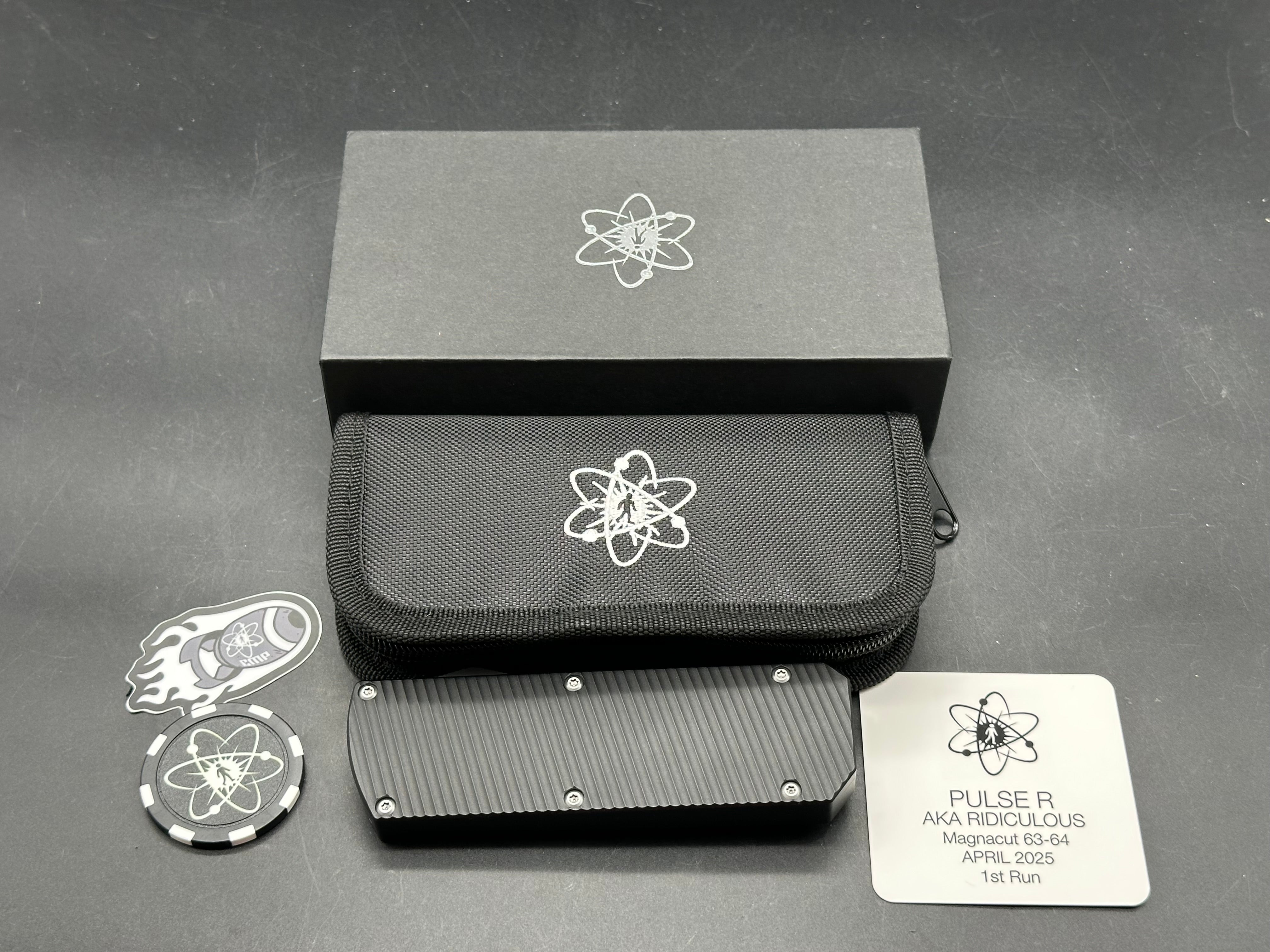 EMP EDC Pulse-R (Ridiculous) OTF (NEW), 3.6" CPM MagnaCut Stonewashed Drop Point with Black Aluminum