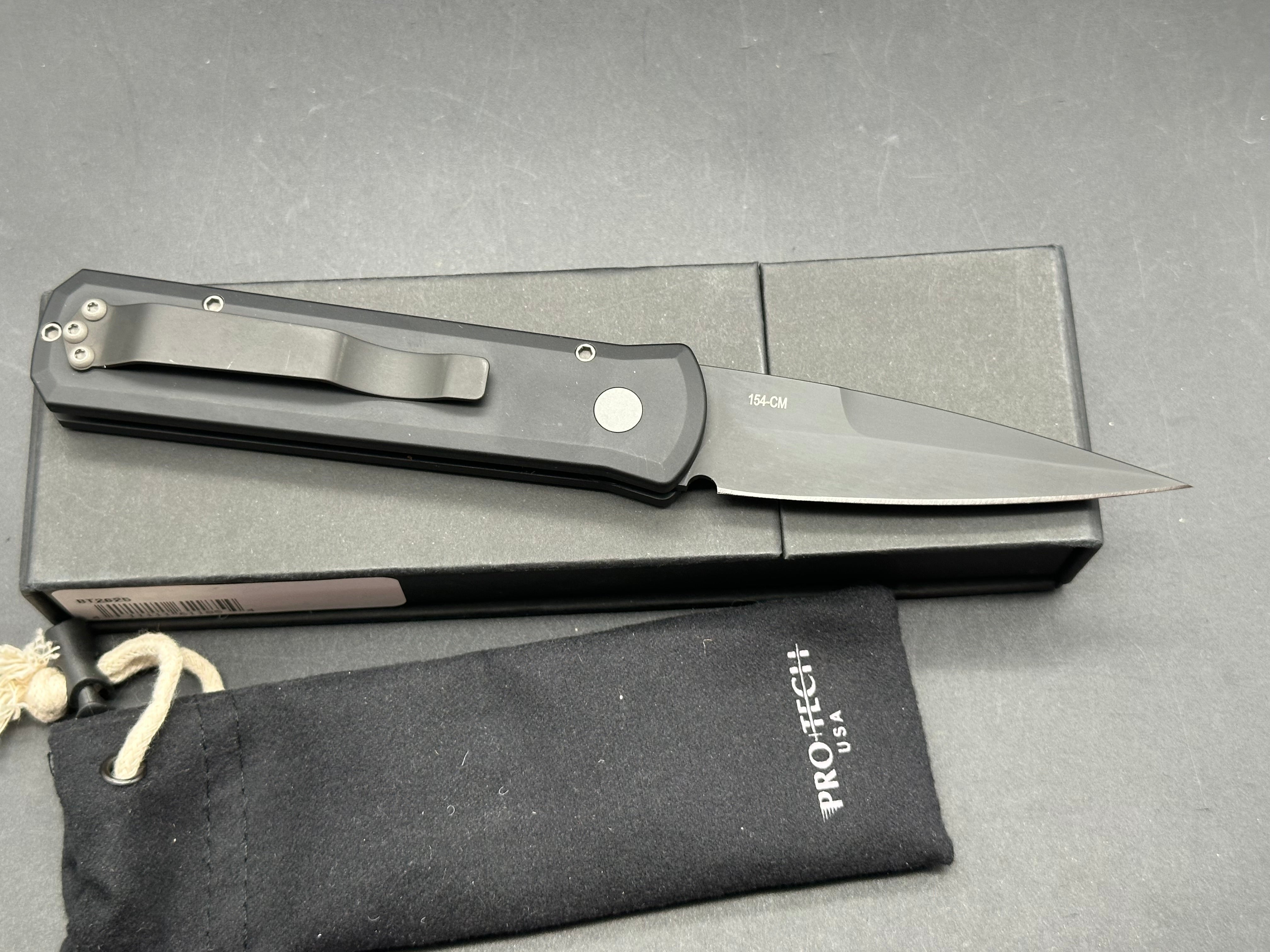 ProTech Godson Spear Point Automatic Knife Black Aluminum (3.2" Black 154CM)