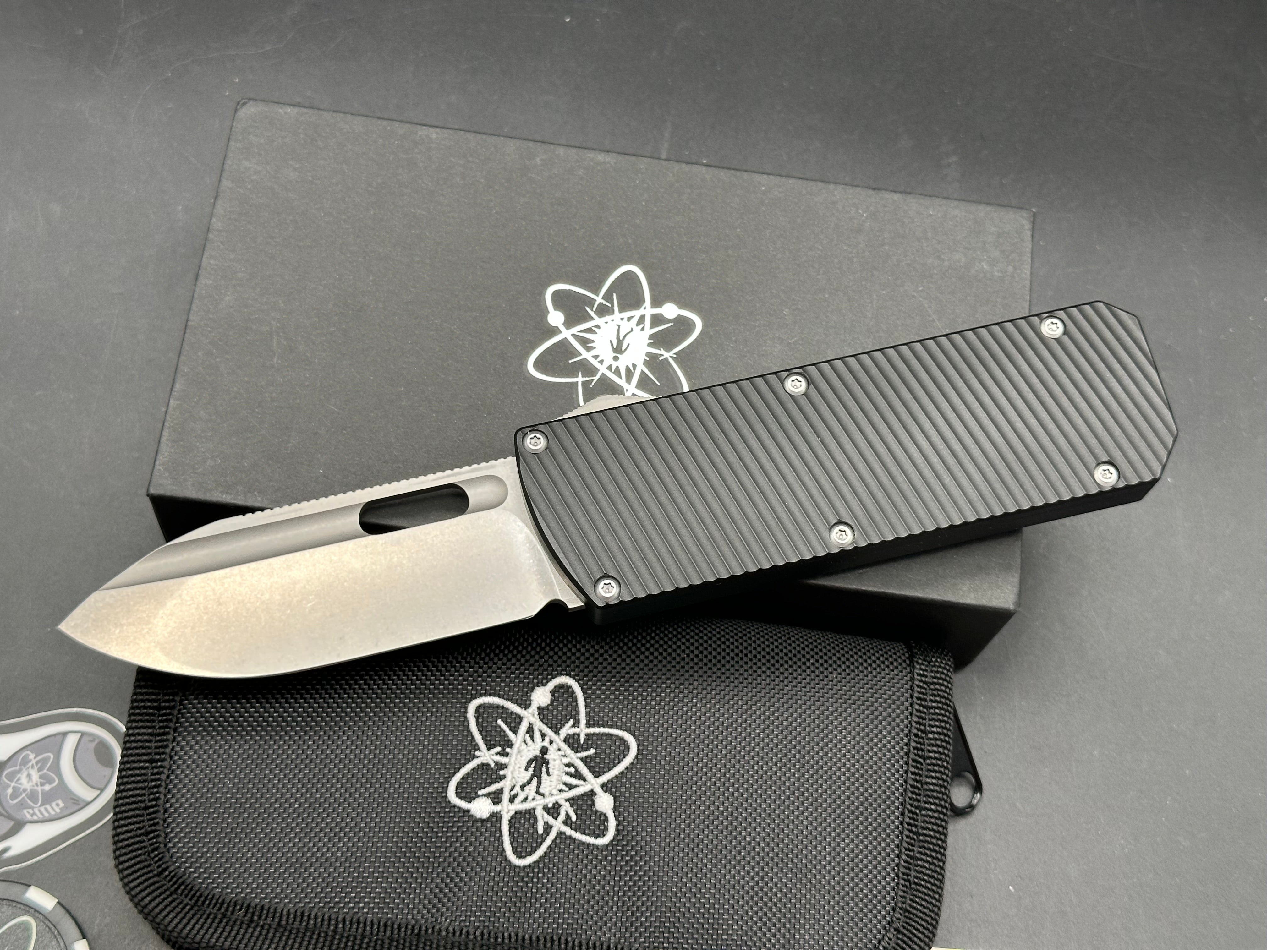 EMP EDC Pulse-R (Ridiculous) OTF (NEW), 3.6" CPM MagnaCut Stonewashed Drop Point with Black Aluminum